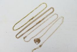 Four fine trace necklace chains one with Special Mum pendant,