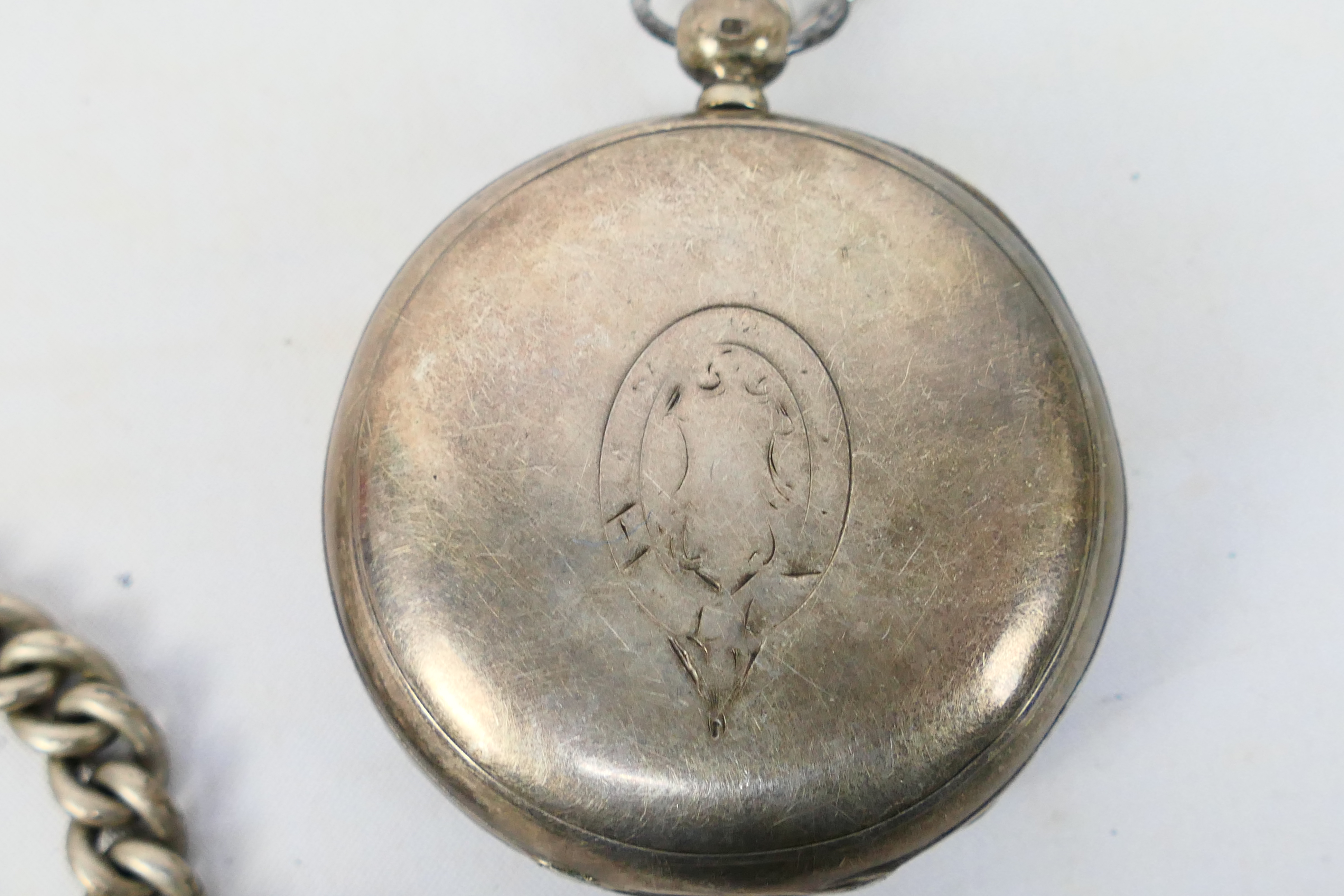 A Victorian silver cased, open face, pocket watch, the case of Birmingham assay 1883, - Image 6 of 9