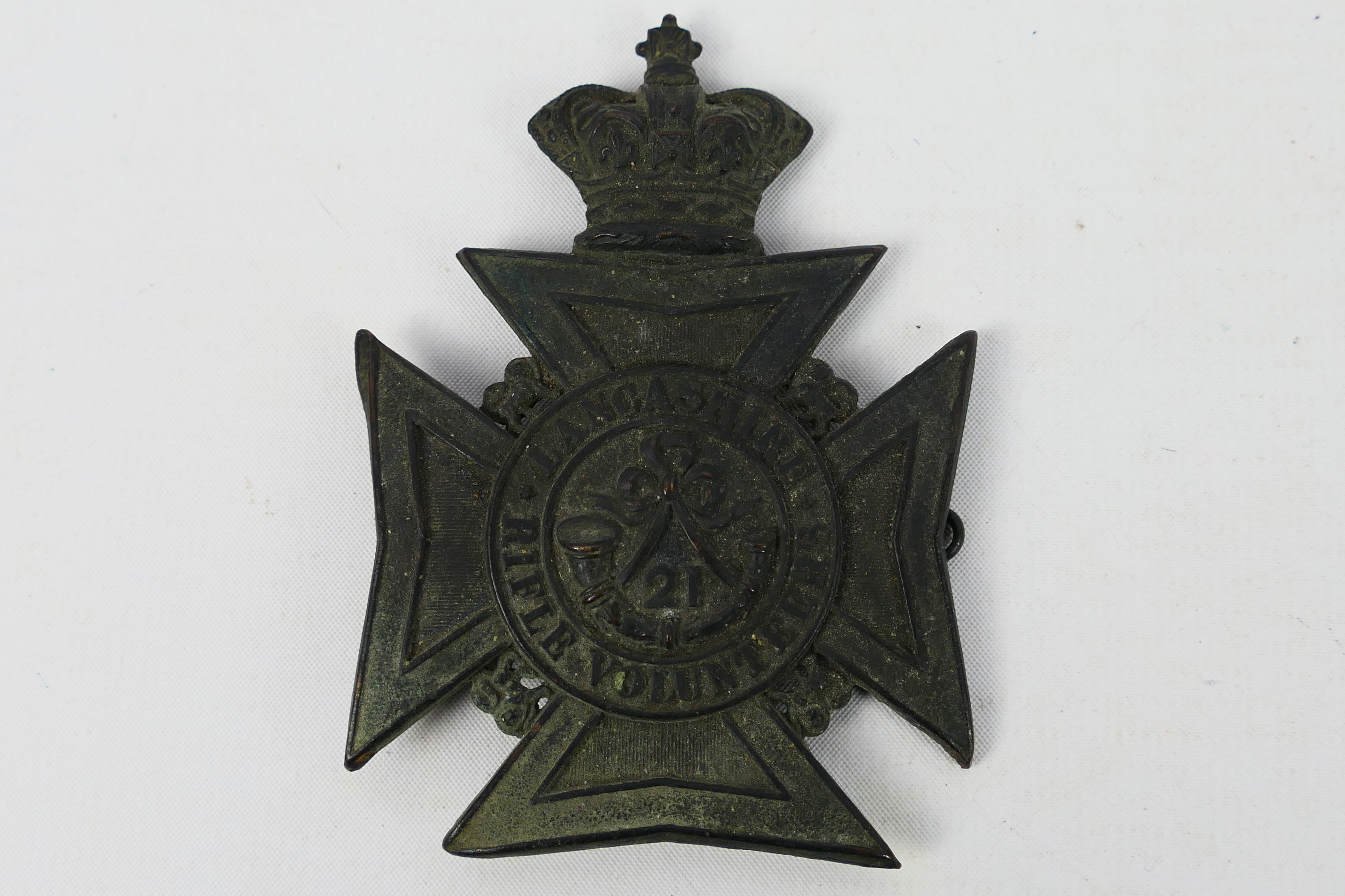 21st (Wigan) Lancashire Rifle Volunteer Corps Victorian helmet plate,