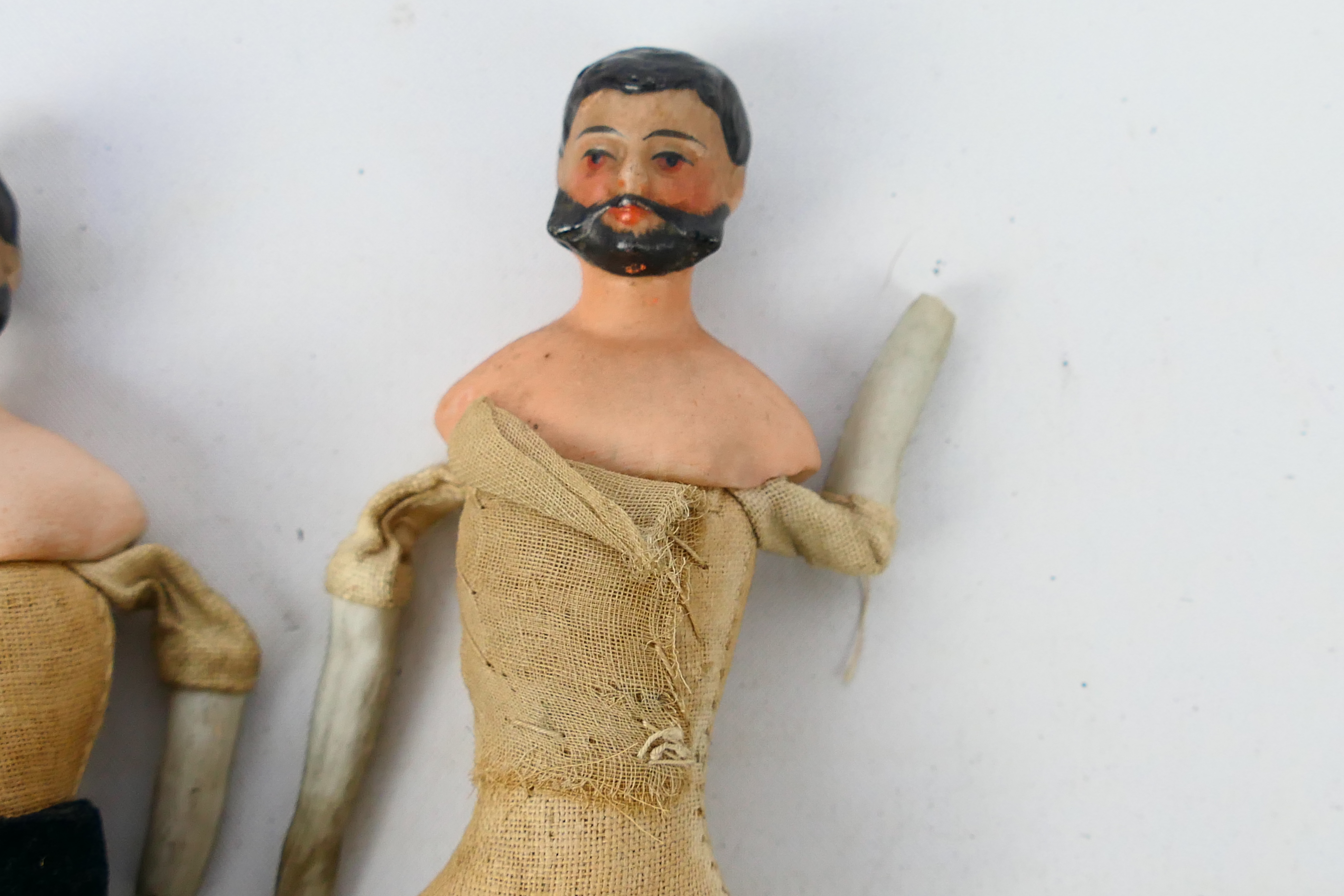 Bisque Male Dolls - 3 x bearded dolls with bisque heads, shoulders and lower limbs and cloth bodies. - Image 4 of 9