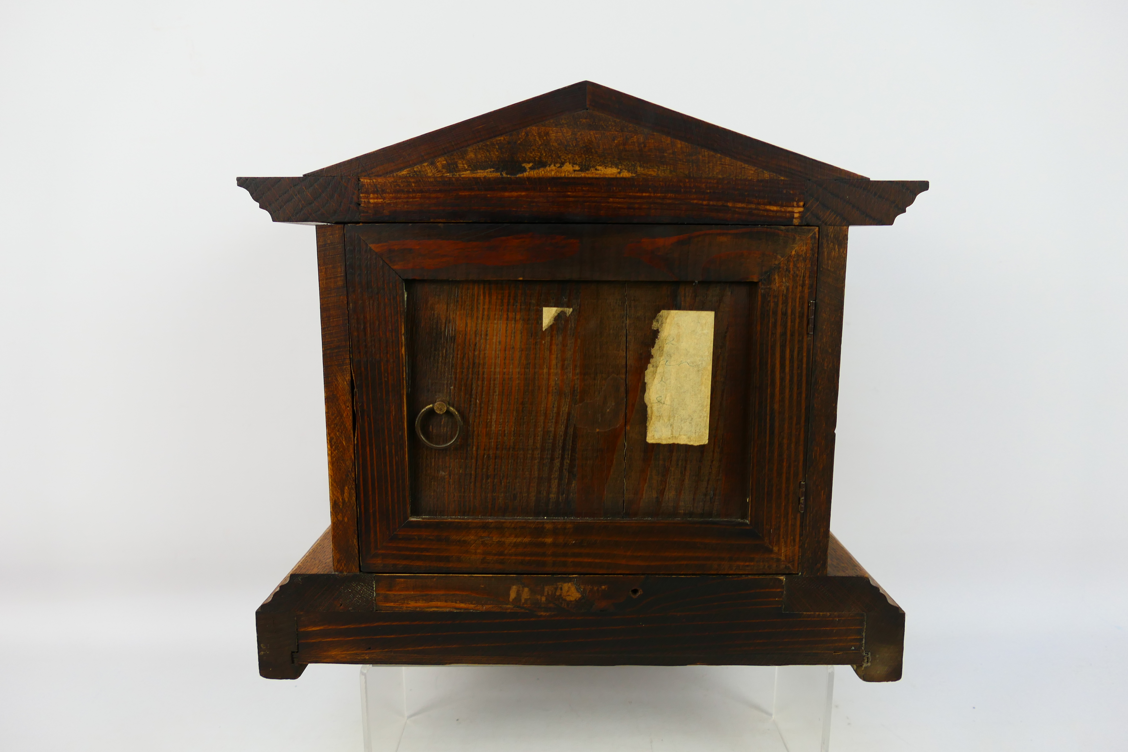 An early 20th century oak cased mantel clock of architectural form, - Image 5 of 9