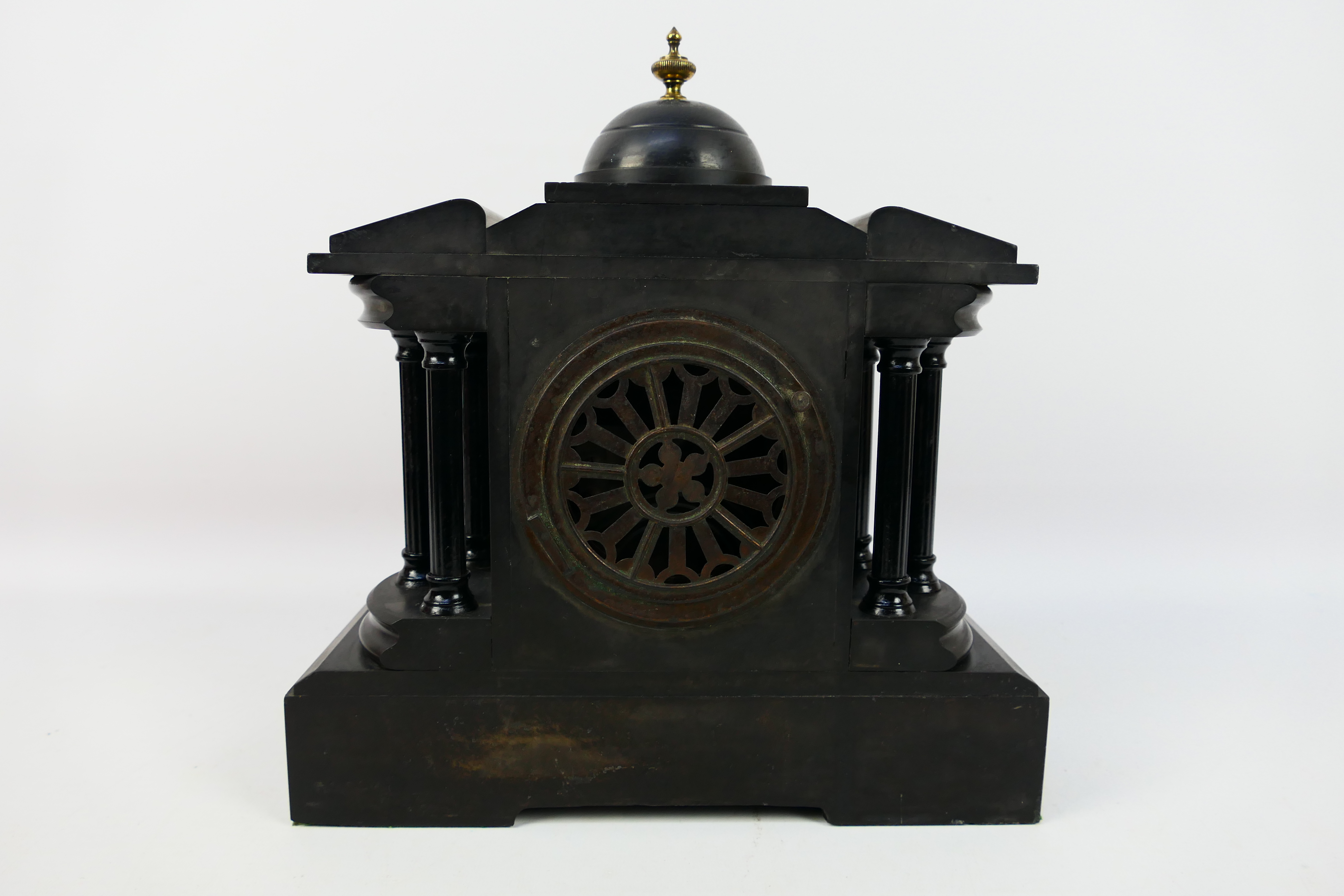 A mantel clock of architectural form, Arabic numerals to a 4" dial, approximately 32 cm (h), - Image 5 of 7