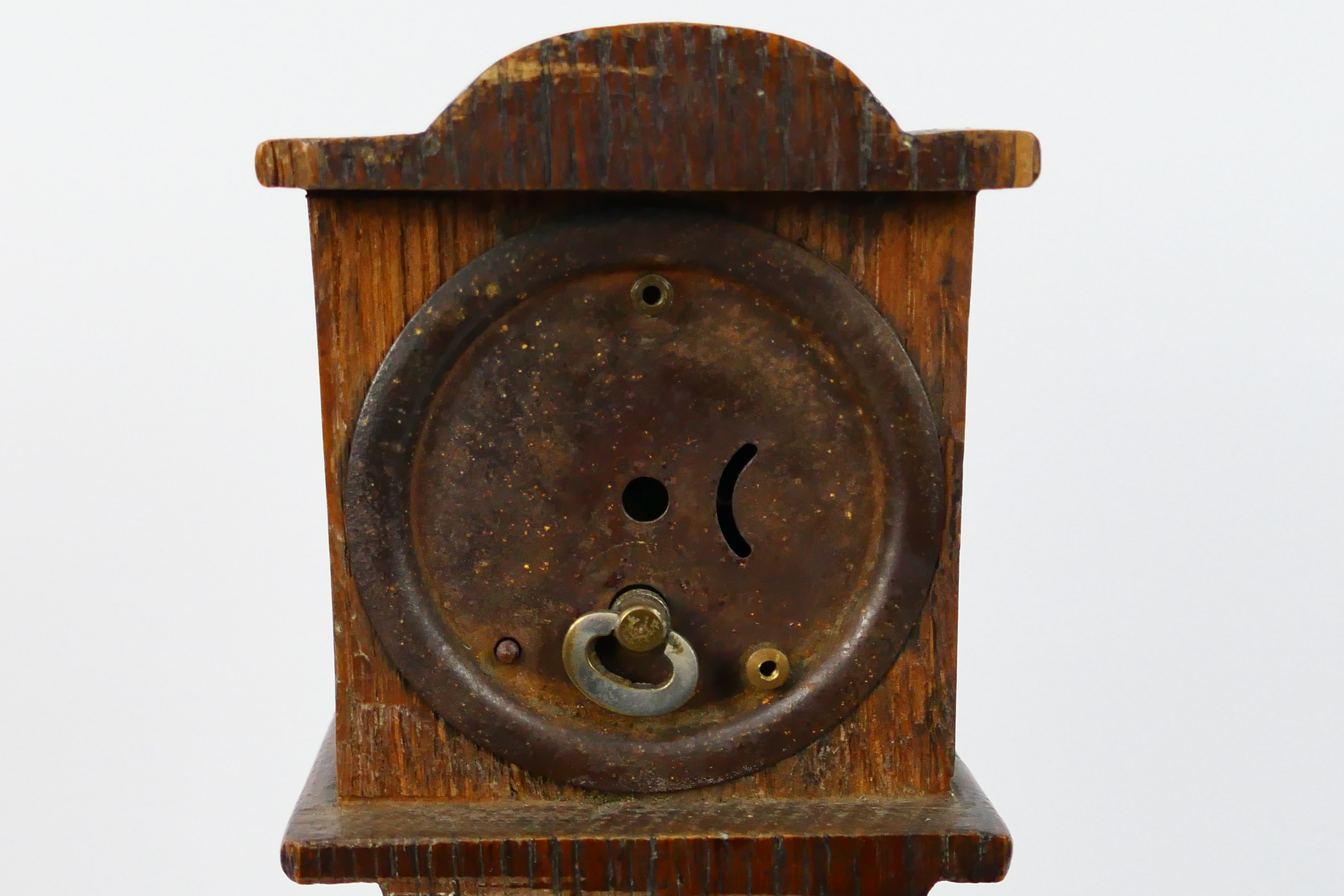 A vintage mantel or desk clock in the form of a longcase clock, - Image 4 of 6