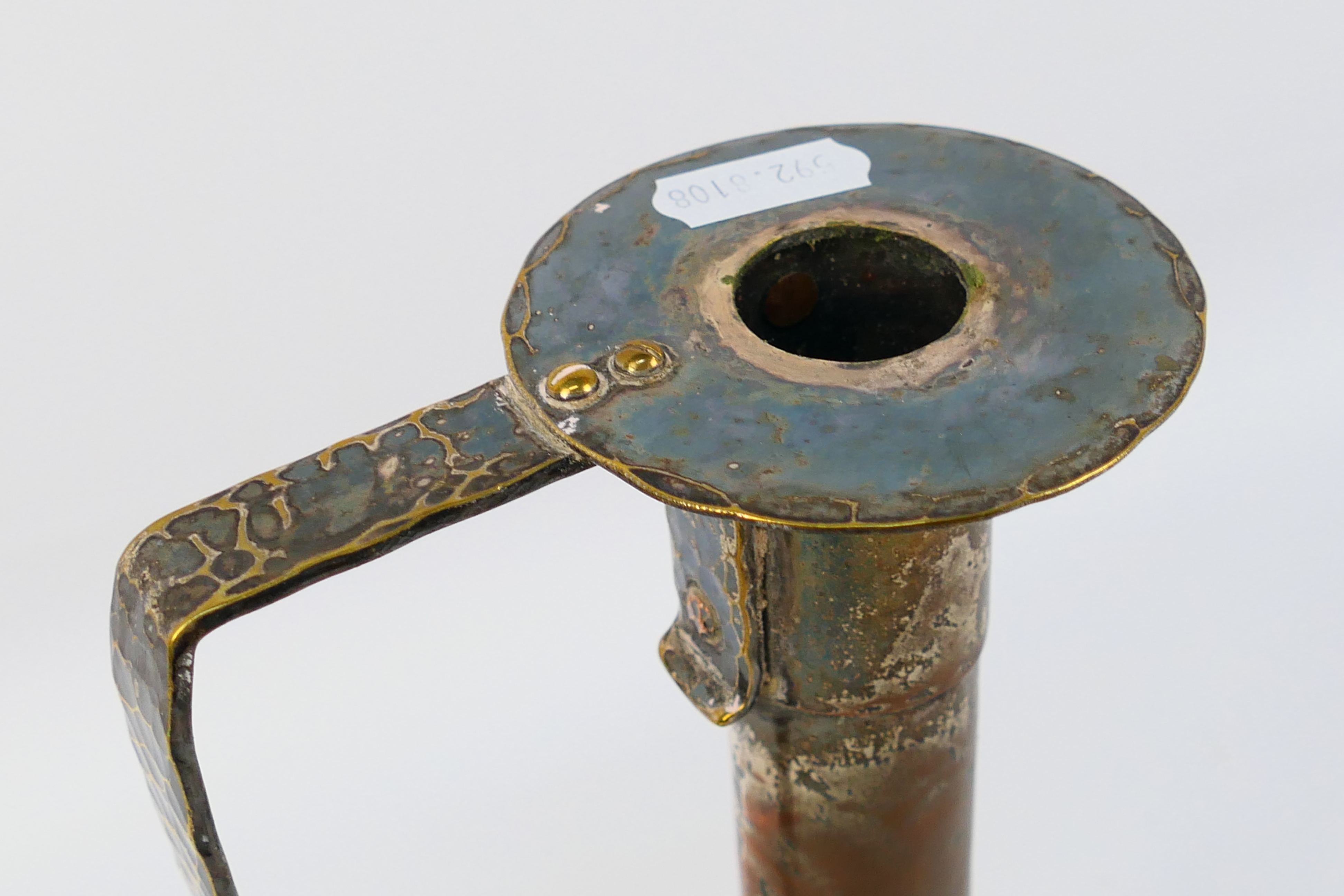 An Arts And Crafts style copper and brass candlestick, remnants of plating in areas, - Image 2 of 8