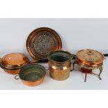 A collection of metalware to include a Persian chafing dish and pot. [2].