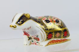 Royal Crown Derby - An Old Imari Badger paperweight, gold stopper, approximately 16 cm (l).