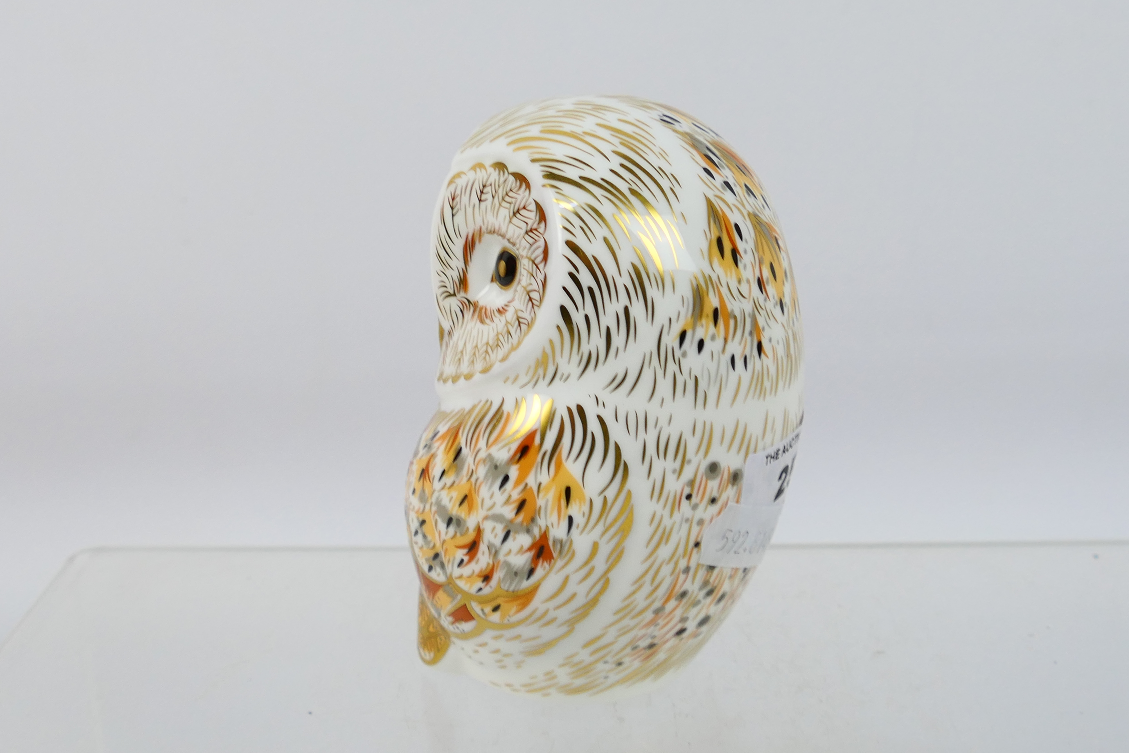 Royal Crown Derby - An owl form paperweight, Winter Owl, gold stopper, approximately 11 cm (h). - Image 2 of 4