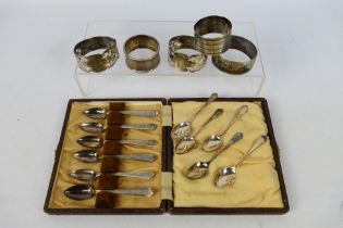 Silver Group - Lot to include five hallmarked silver coffee spoons,