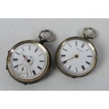 Two Swiss silver cased (935 fineness), open face pocket watches,