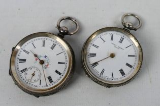 Two Swiss silver cased (935 fineness), open face pocket watches,