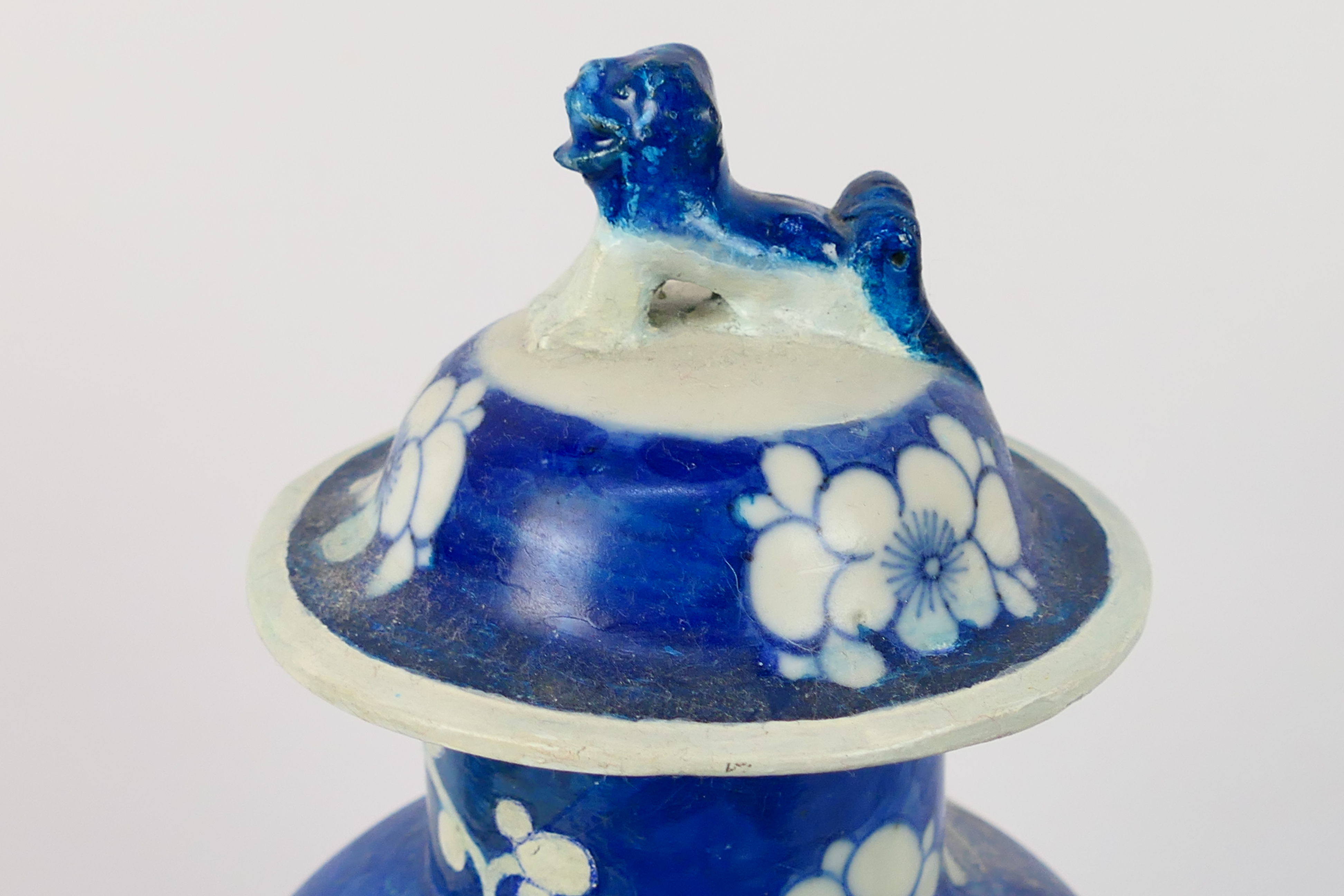 A Chinese blue and white jar and cover, decorated with prunus, - Image 2 of 23