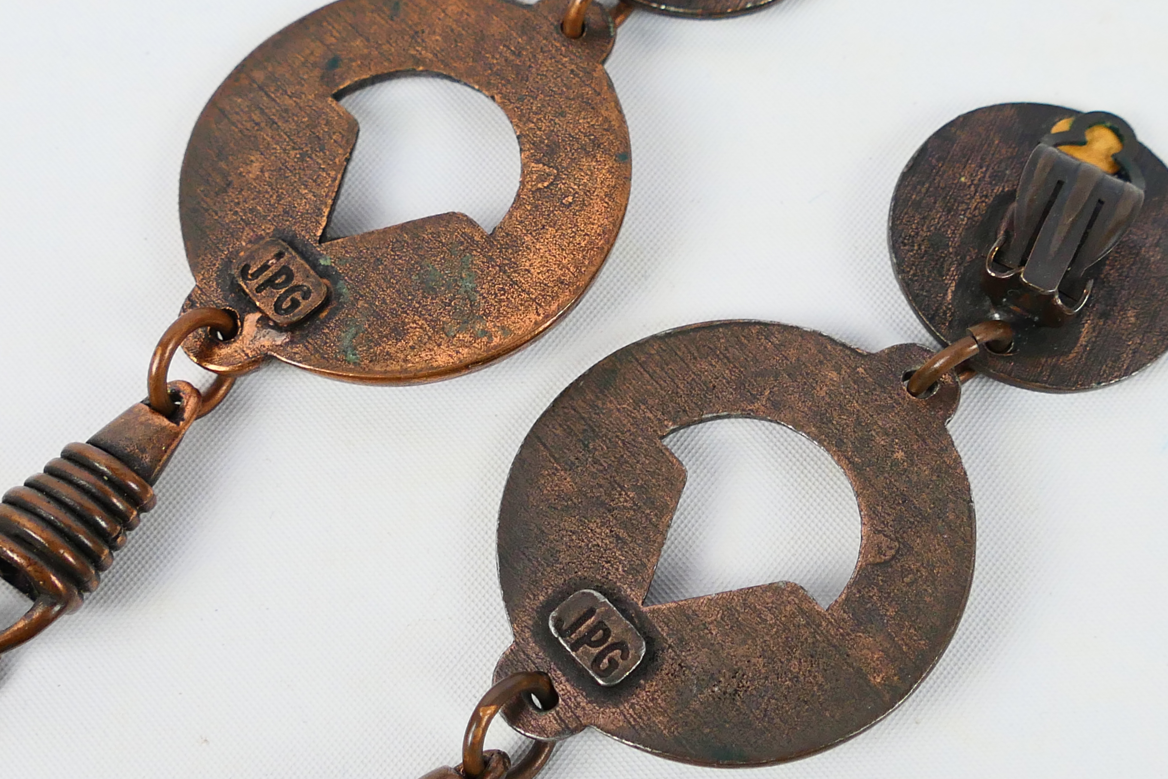 Jean Paul Gaultier - A pair of copper and enamel drop ear clips by Jean Paul Gaultier, - Image 6 of 8
