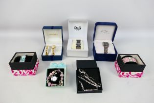 A collection of boxed wrist watches to include Rotary, D&G, Sekonda and other.