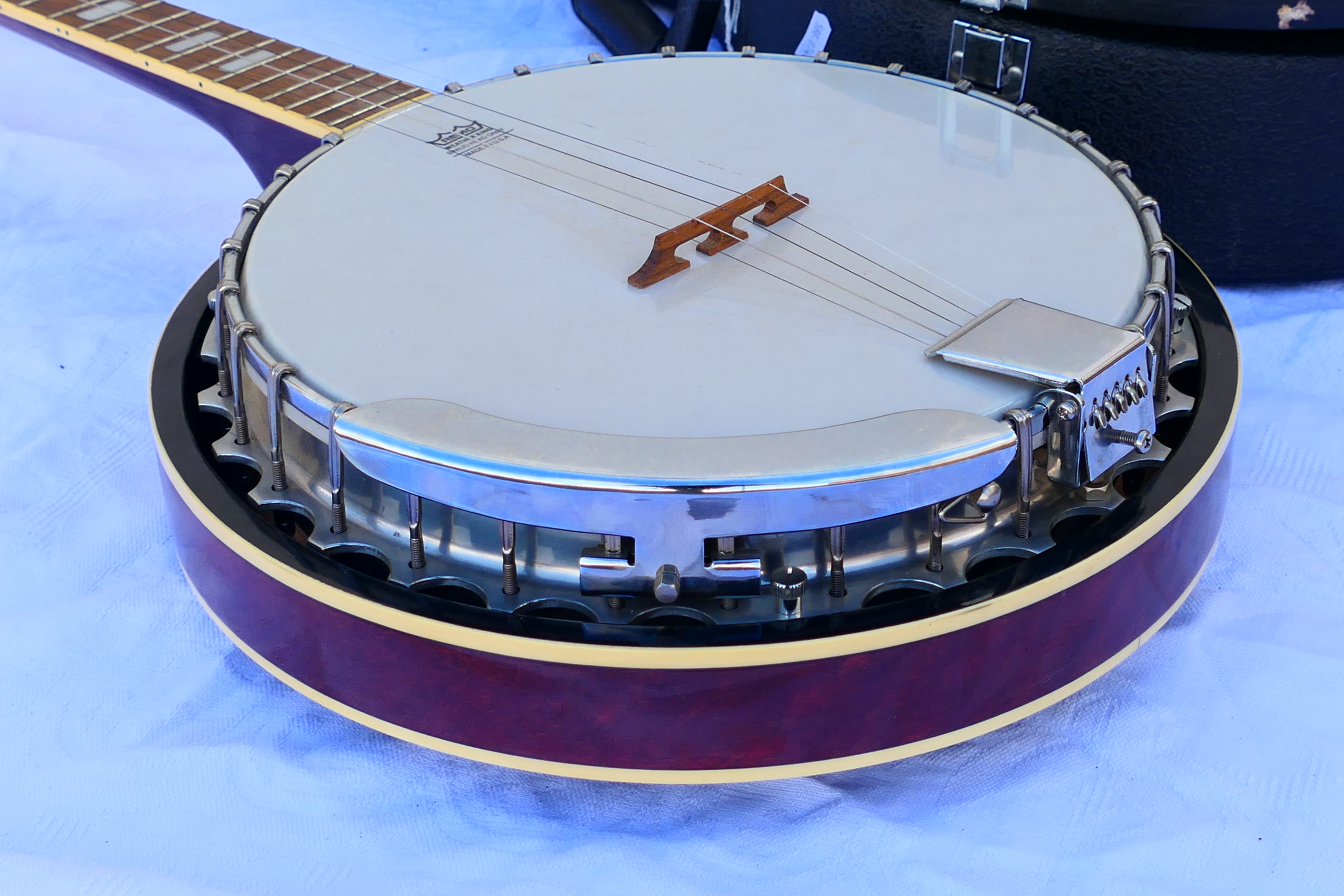 A Westfield five string banjo with Remo Weather King head, contained in hard case with accessories. - Image 5 of 12