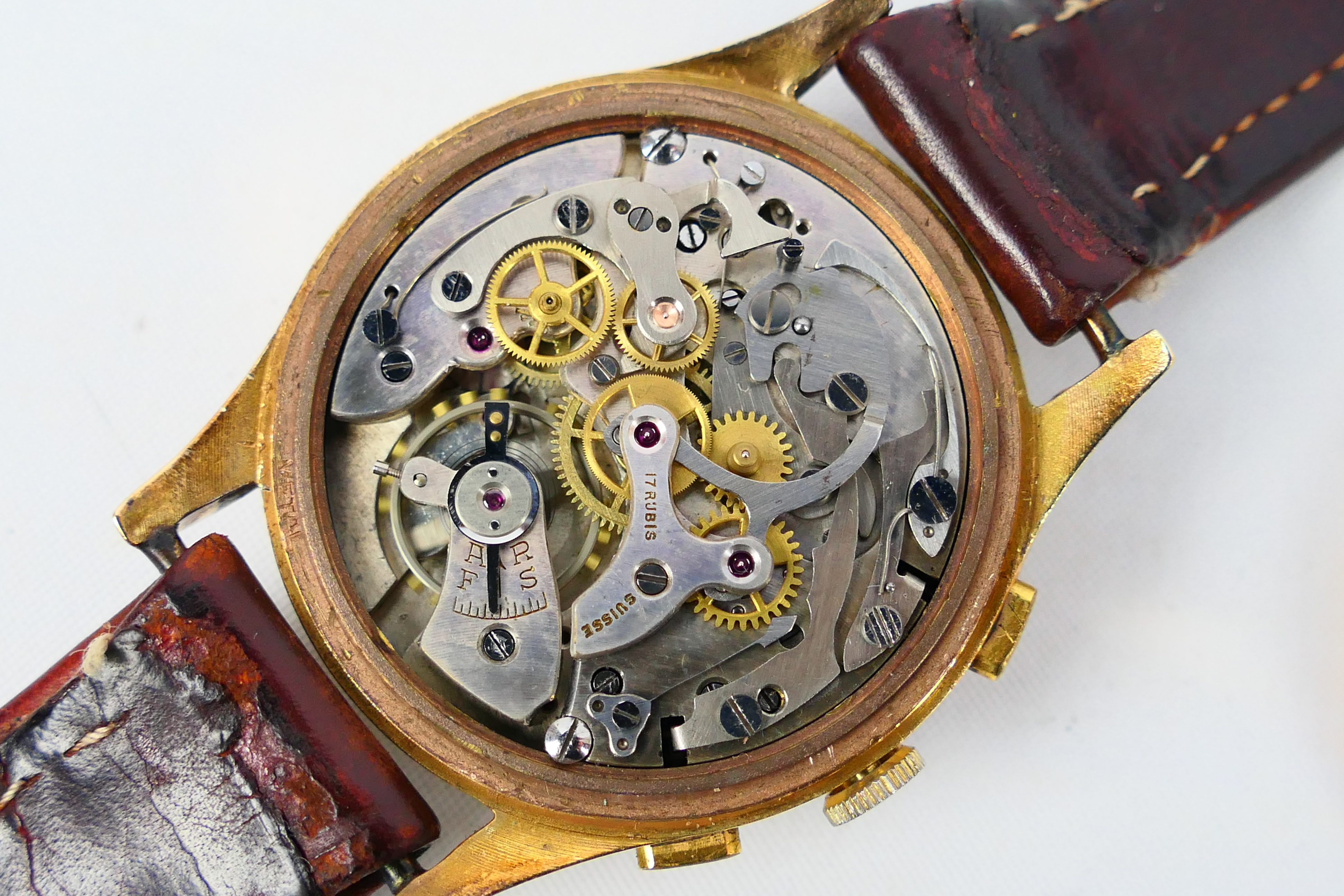 A gentleman's 18ct gold Maxor chronograph wrist watch, 38 mm (d) case, - Image 9 of 10