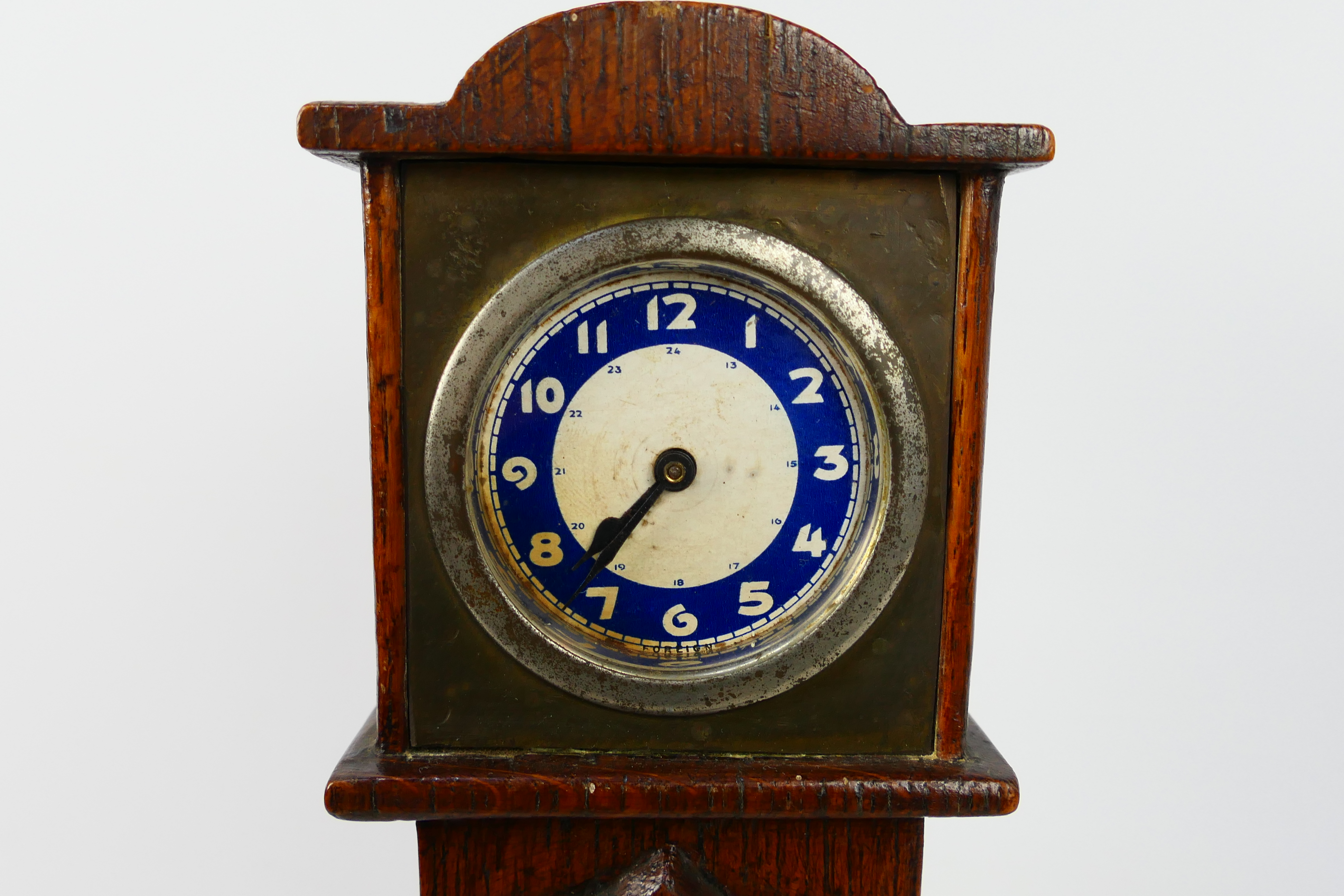 A vintage mantel or desk clock in the form of a longcase clock, - Image 2 of 6