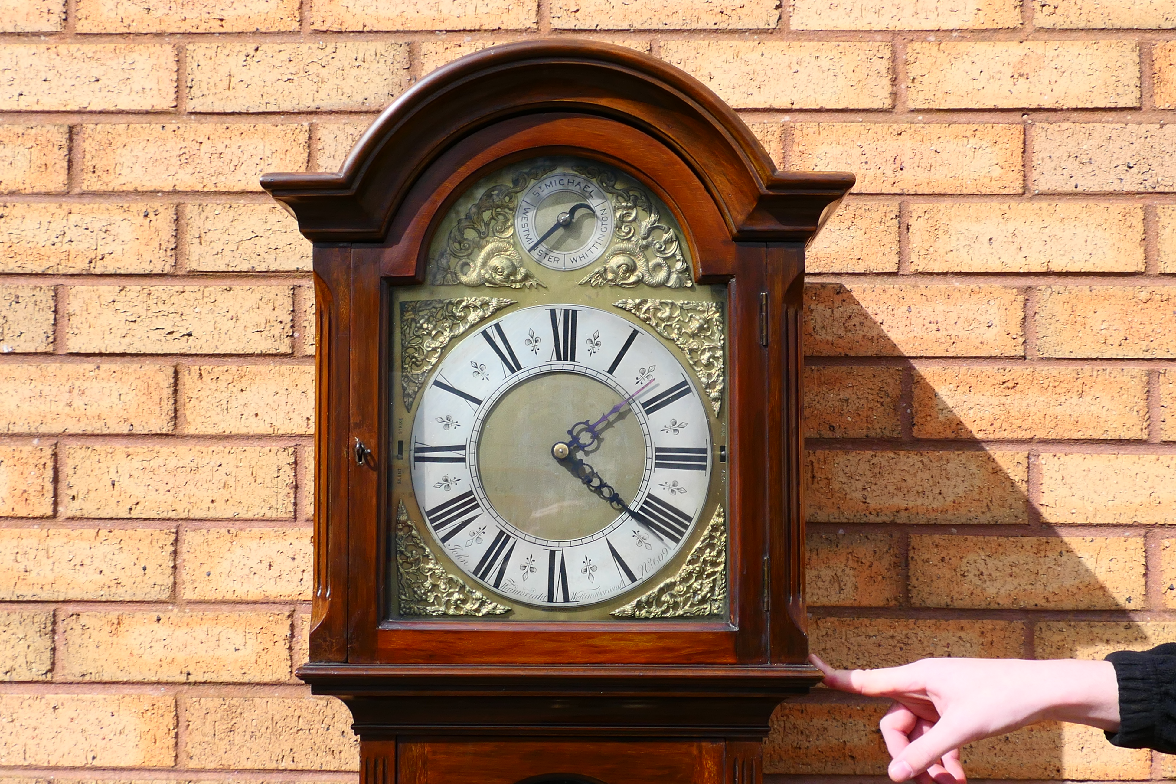 An early 20th century, oak cased grandmother clock, glazed door, - Image 2 of 11