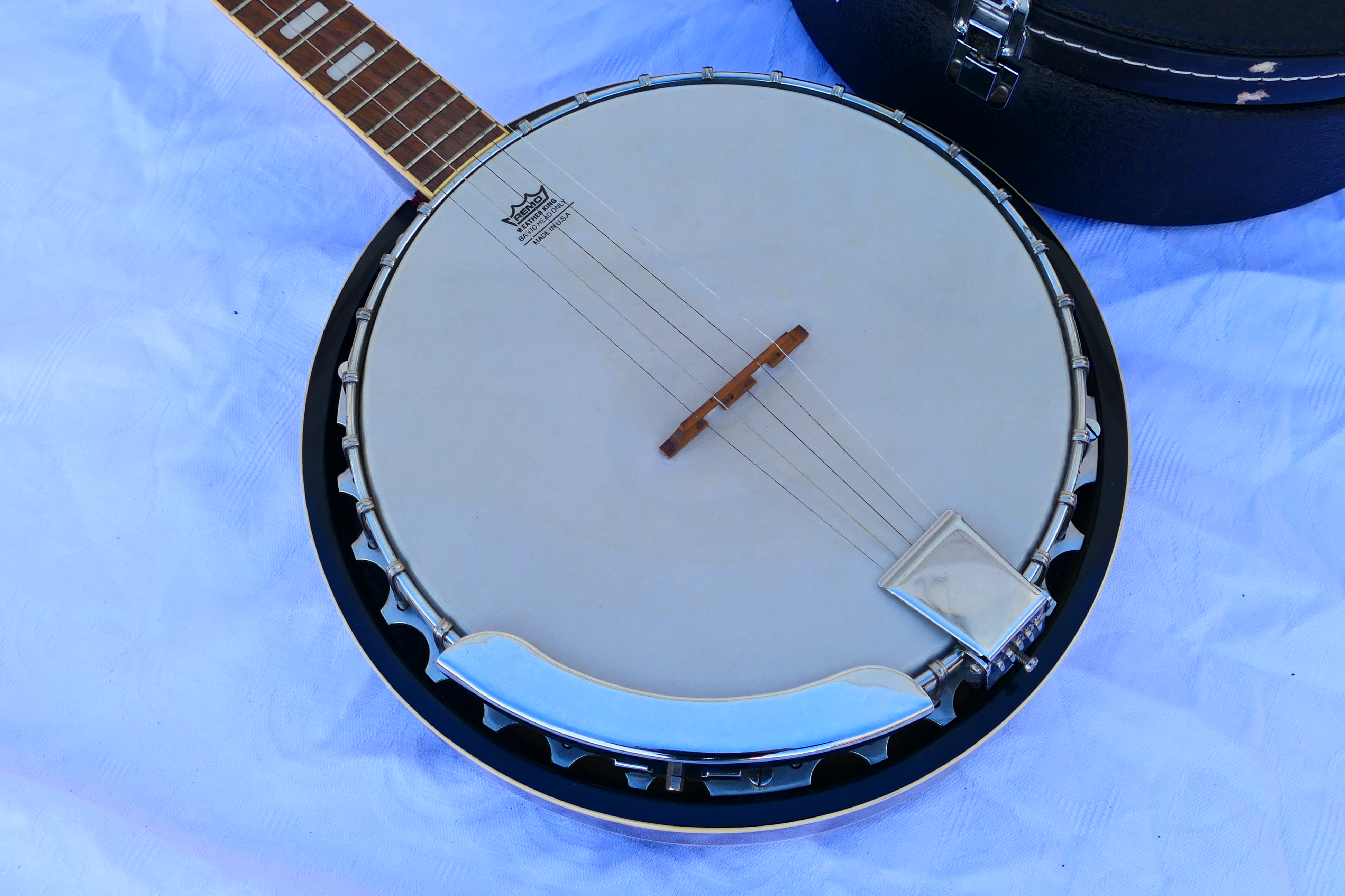 A Westfield five string banjo with Remo Weather King head, contained in hard case with accessories. - Image 3 of 12