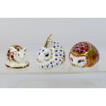 Royal Crown Derby - Three paperweights comprising a Collectors Guild Exclusive Orchard Hedgehog,