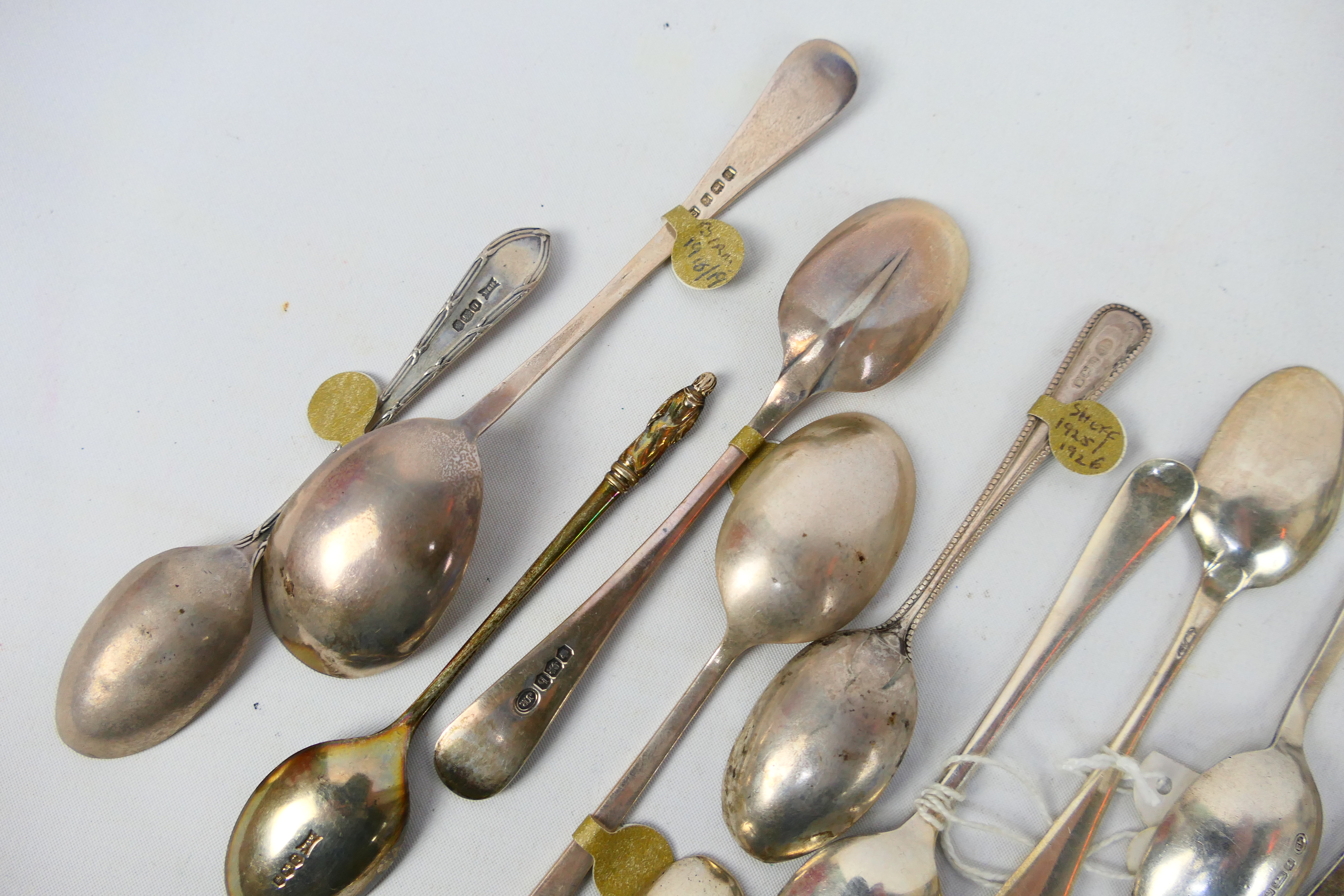 A collection of silver spoons, various assay and date marks, approximately 282 grams / 9 ozt. - Image 8 of 11