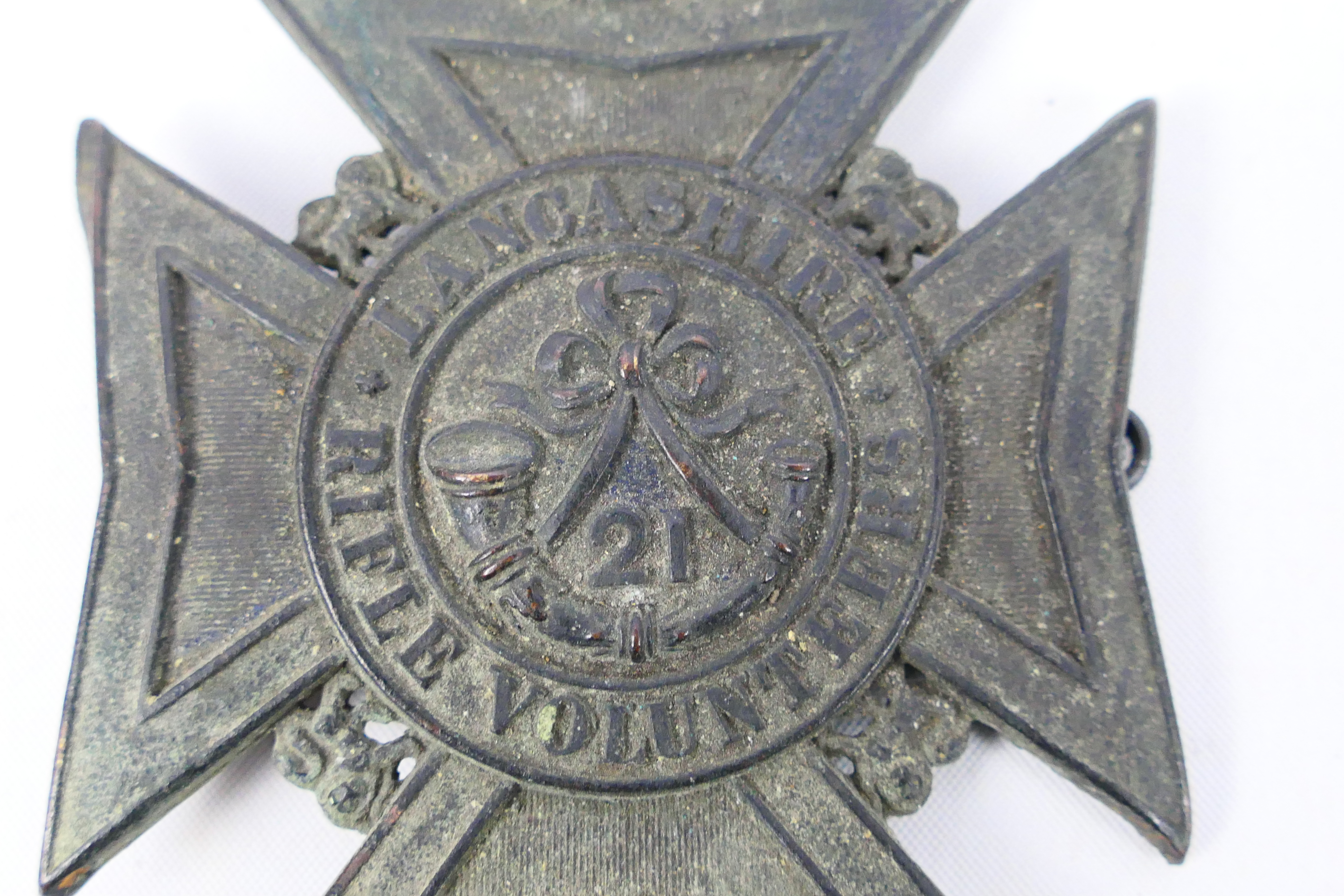 21st (Wigan) Lancashire Rifle Volunteer Corps Victorian helmet plate, - Image 2 of 3
