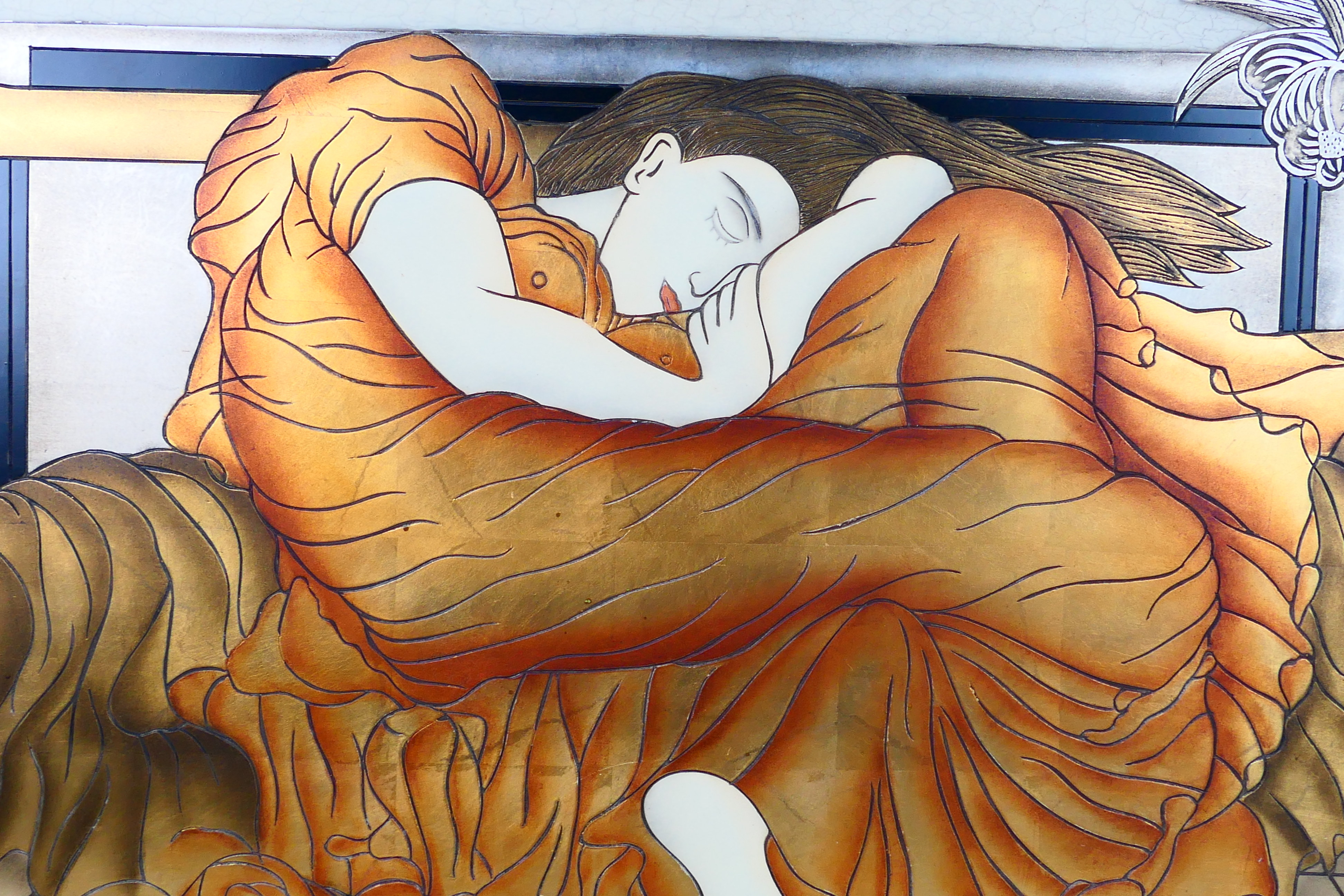 A stylised re-imagining of Flaming June, after Sir Frederick Leighton, approximately 76 cm x 102 cm. - Image 2 of 4