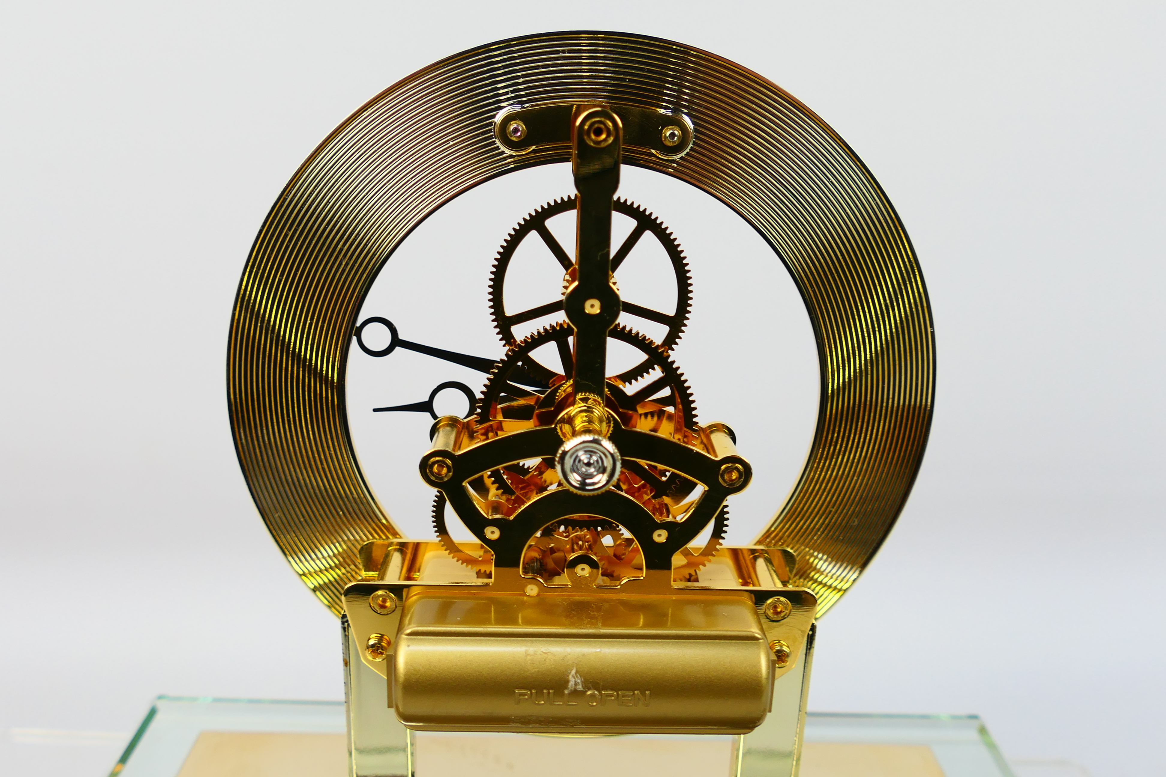 Seiko - A glass cased skeleton clock with quartz movement, 24 cm (h) to top of handle. - Image 6 of 6