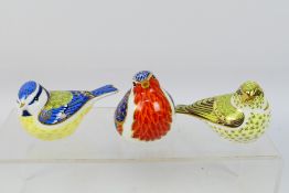 Royal Crown Derby - Three bird form paperweights to include Garden Blue Tit, Chiffchaff and Robin,