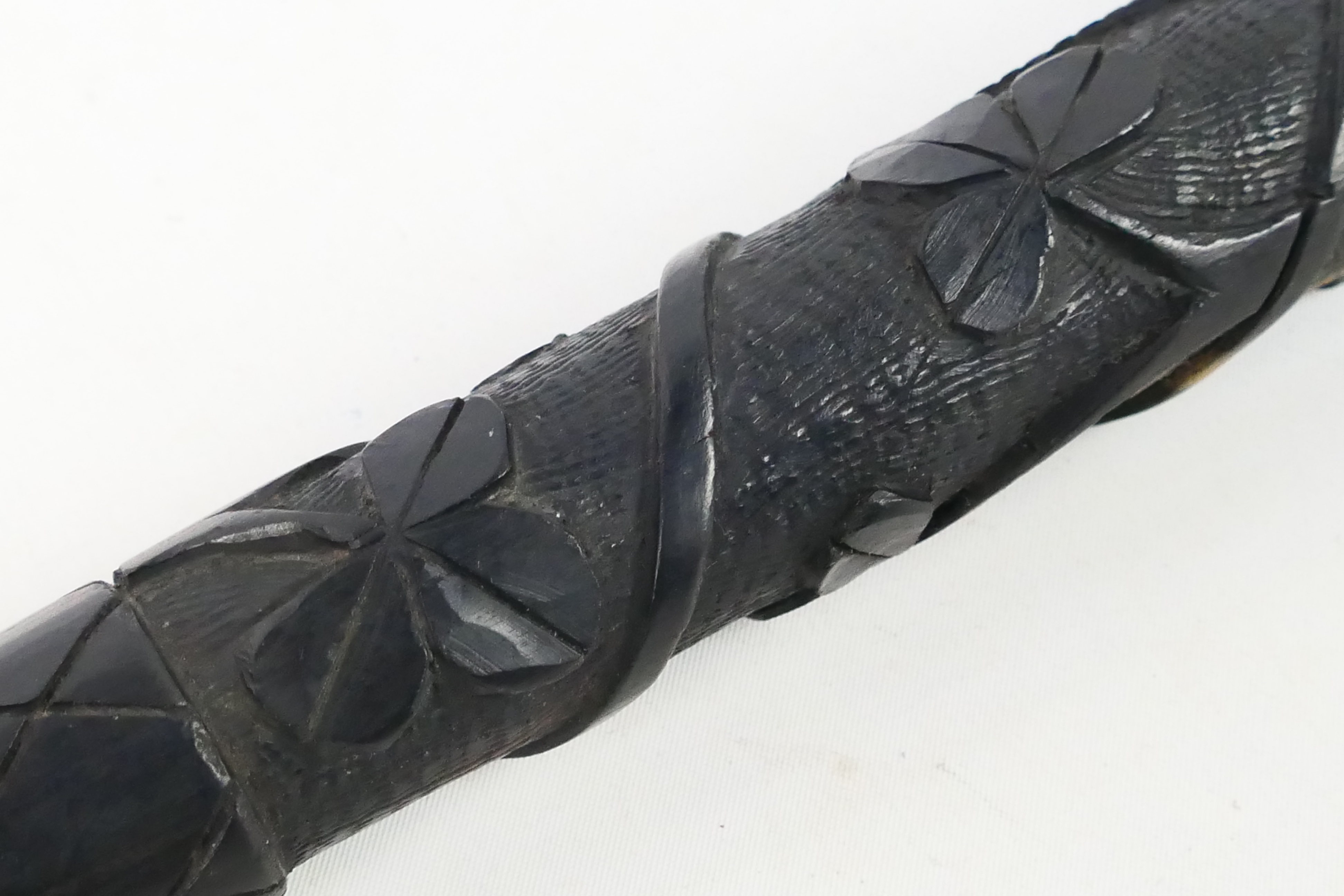 An Irish bog oak truncheon, carved with harp and shamrocks, approximately 24 cm (l). - Image 3 of 8