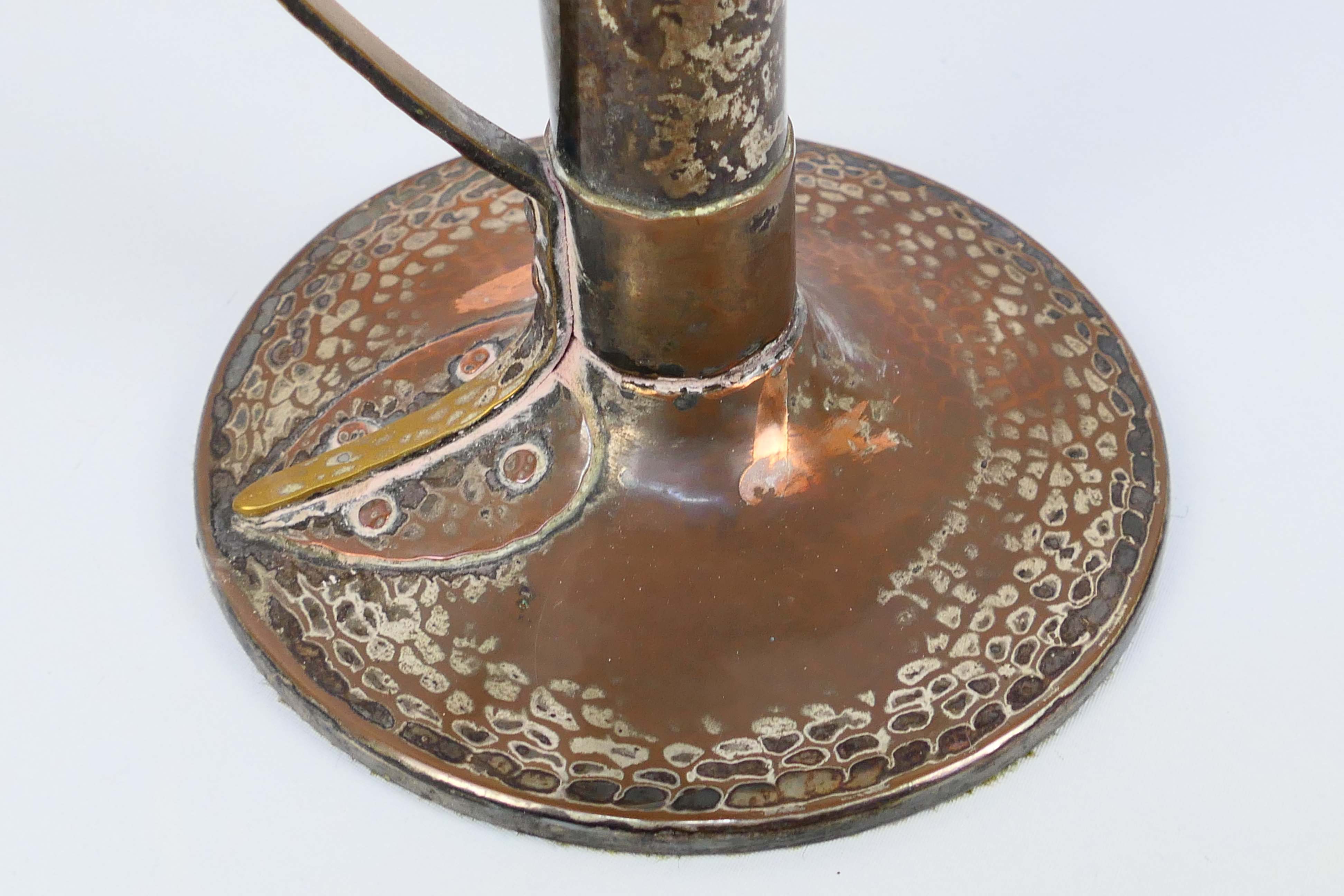 An Arts And Crafts style copper and brass candlestick, remnants of plating in areas, - Image 3 of 8