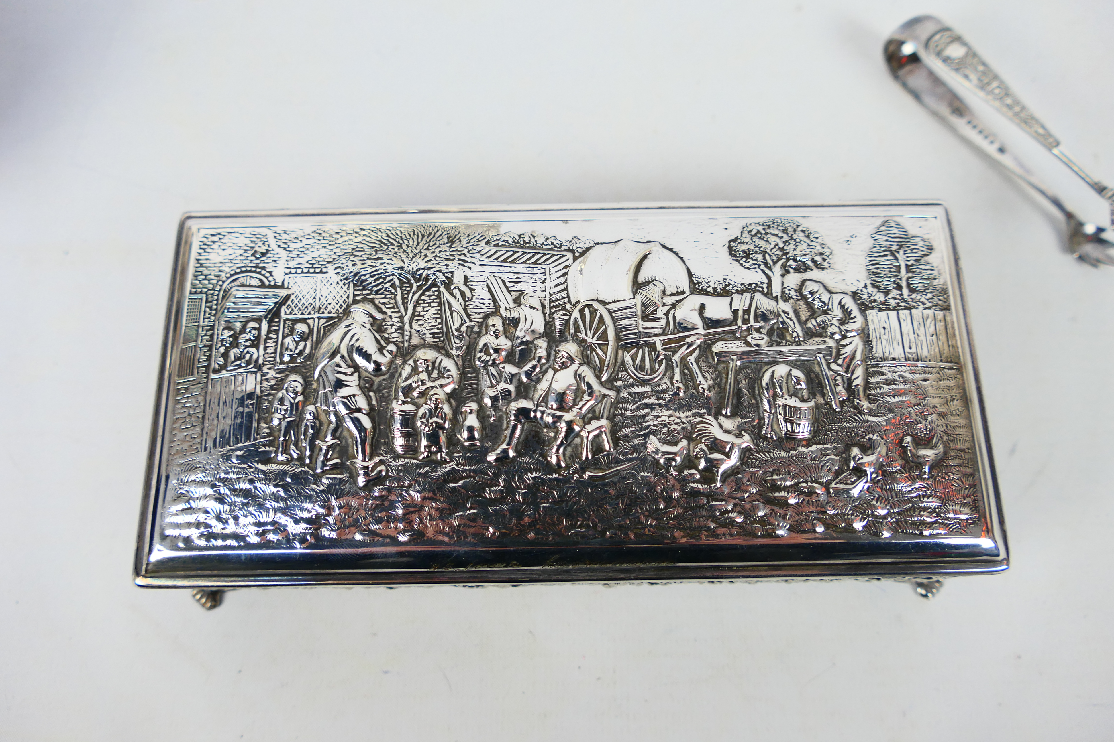 Three pieces of Dutch silverplate comprising cigarette box, - Image 8 of 12