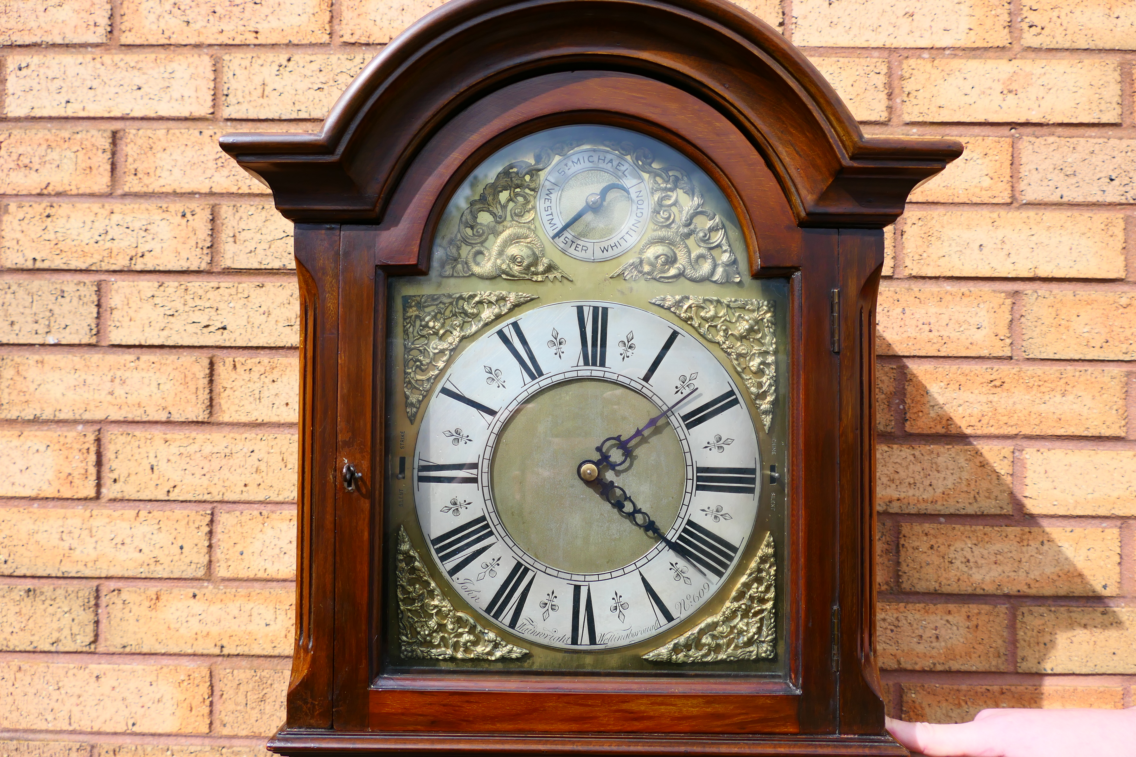 An early 20th century, oak cased grandmother clock, glazed door, - Image 4 of 11