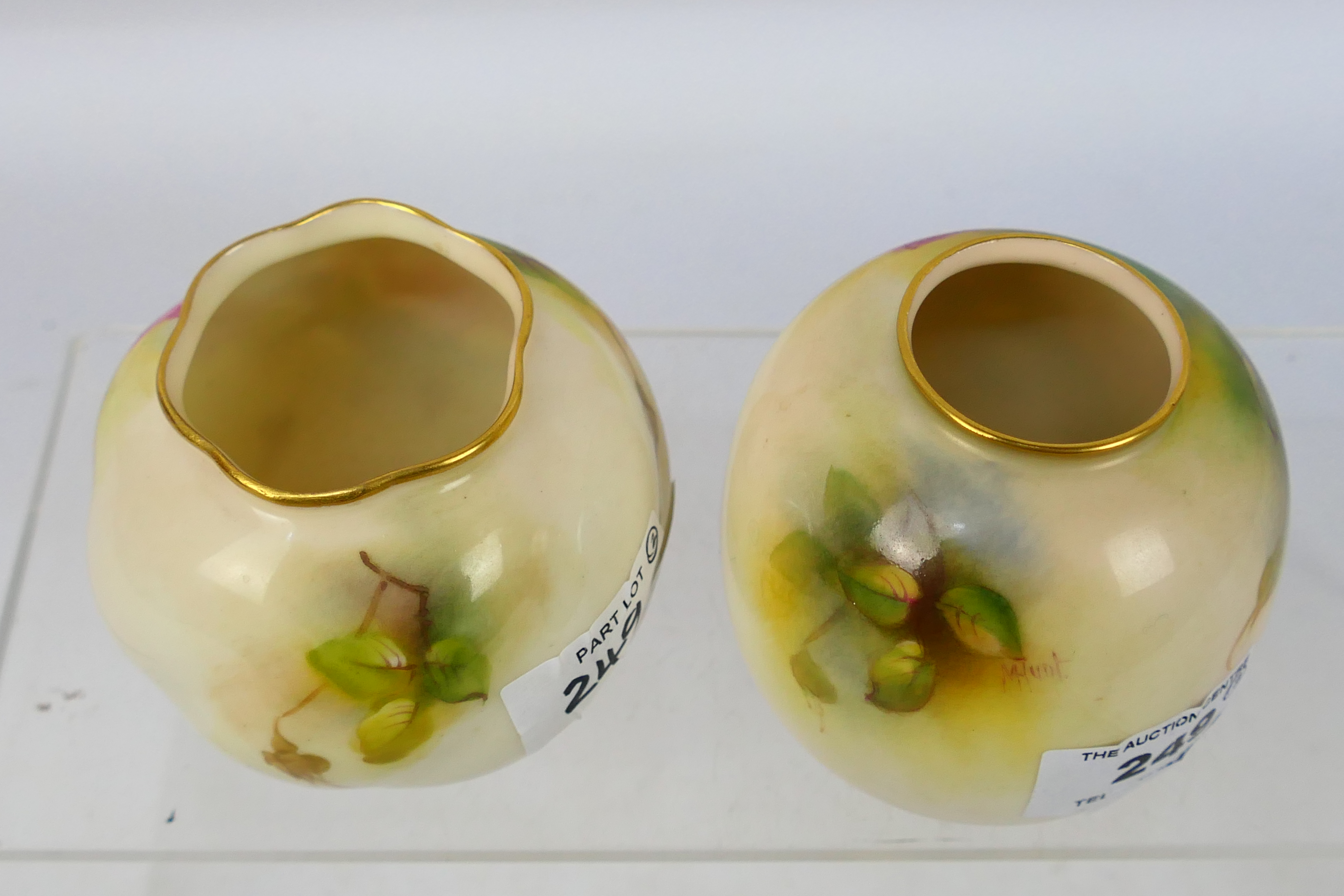 Royal Worcester - Two small vases decorated with roses, one signed for Ethel Spilsbury, - Image 5 of 7