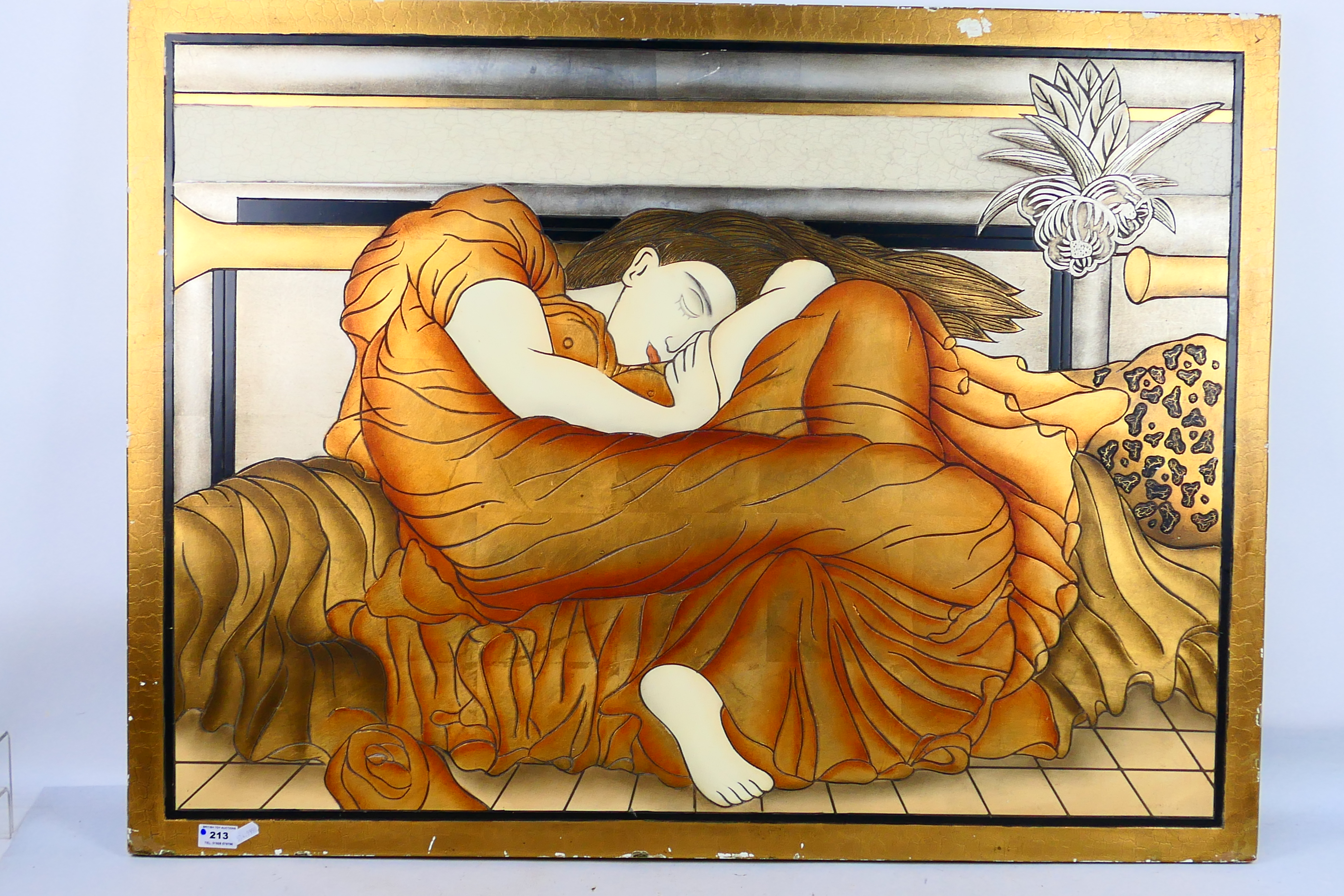 A stylised re-imagining of Flaming June, after Sir Frederick Leighton, approximately 76 cm x 102 cm.