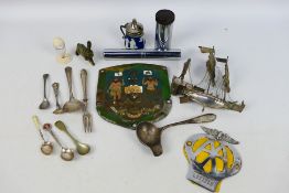 Mixed collectables to include flatware, vintage Liverpool City crest,