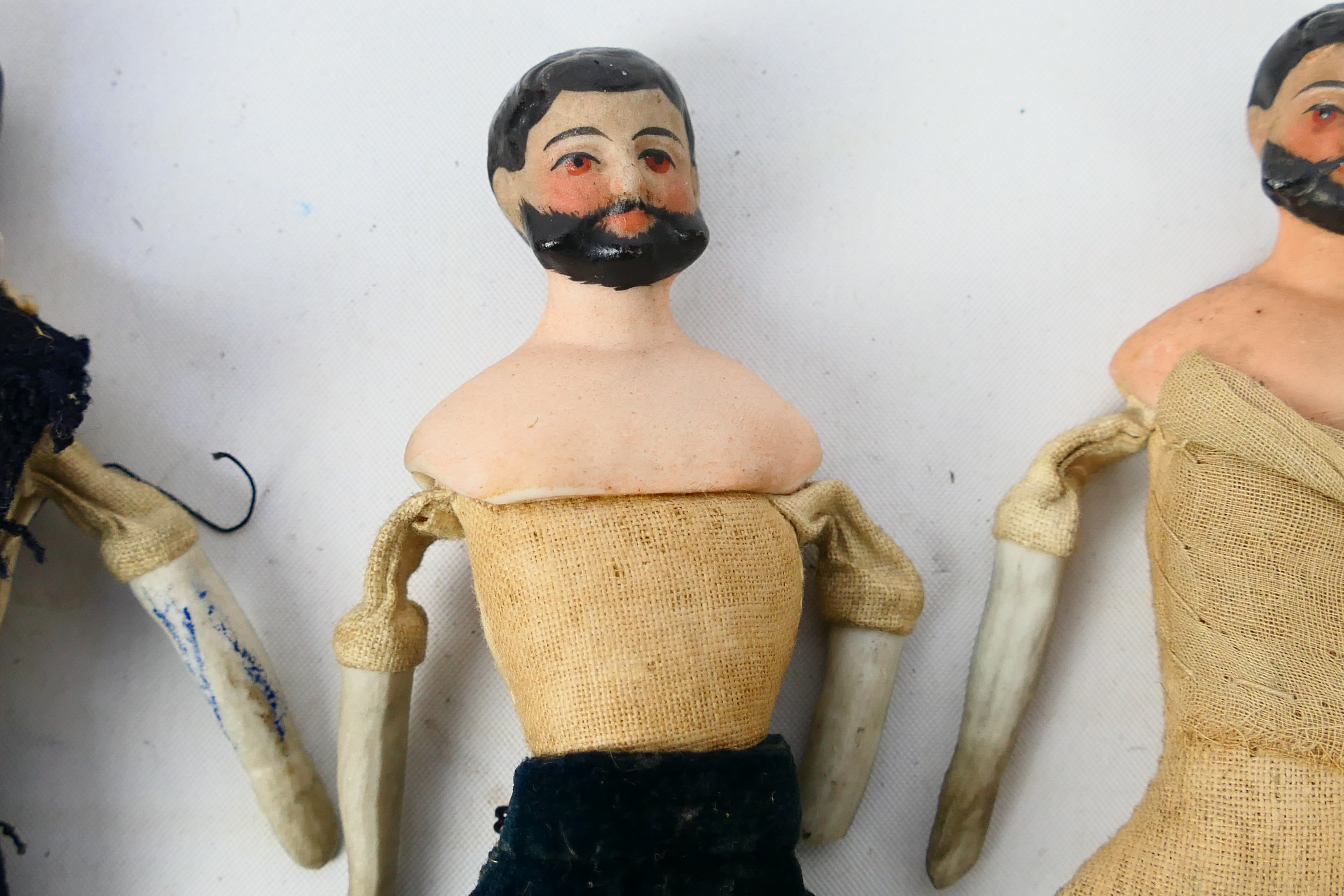 Bisque Male Dolls - 3 x bearded dolls with bisque heads, shoulders and lower limbs and cloth bodies. - Image 3 of 9