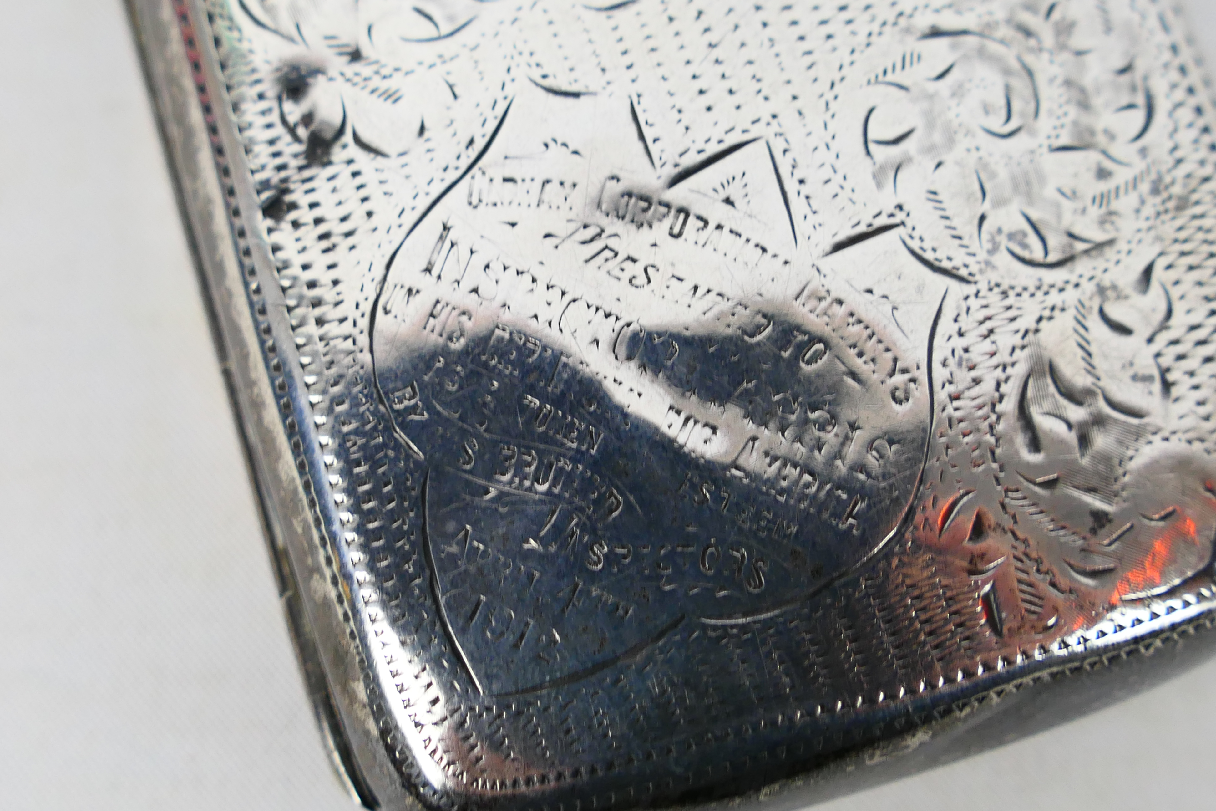 Three pieces of silver to include an Edward VII cigarette case engraved to the cover Oldham - Image 3 of 11