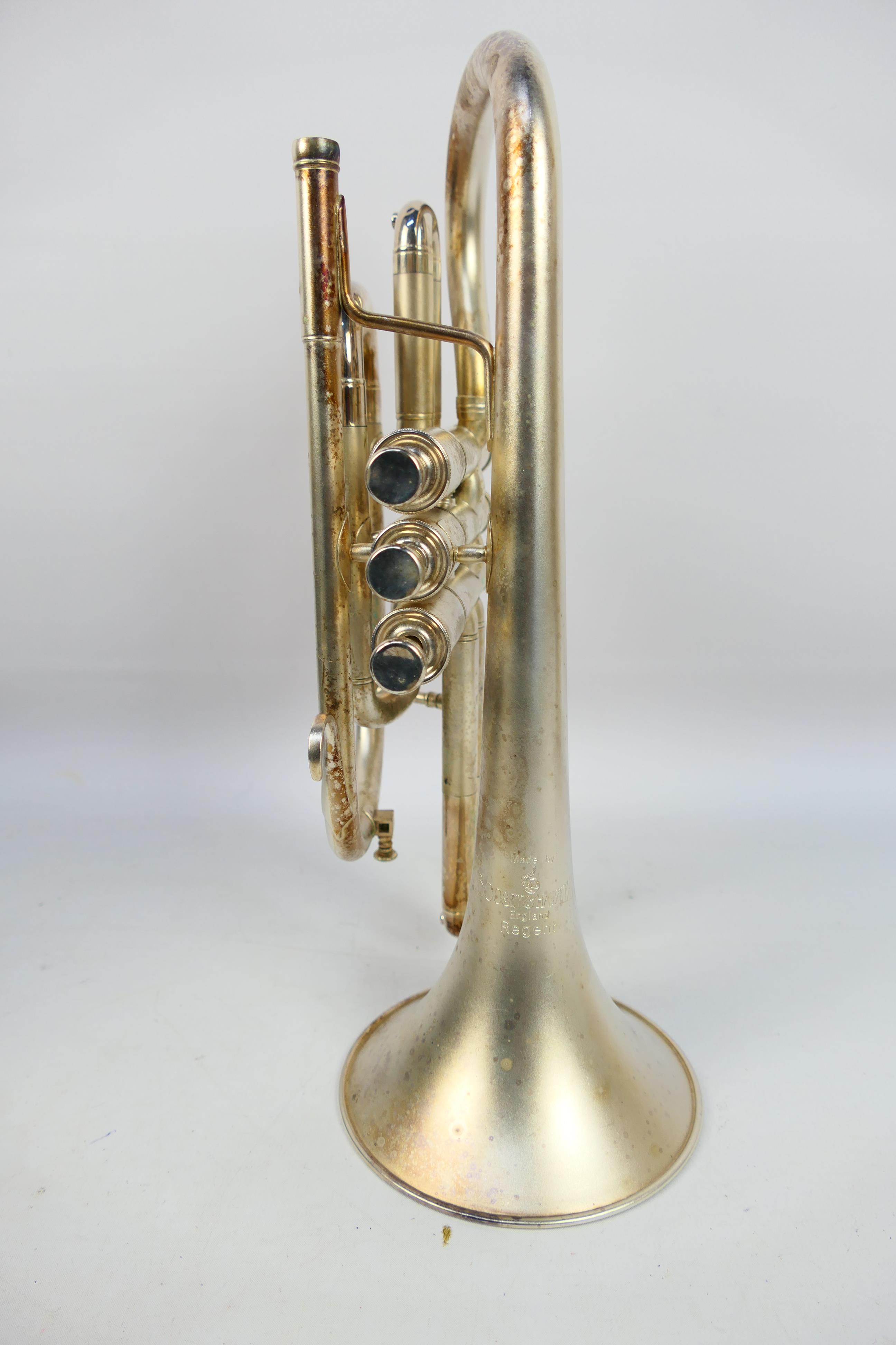 A Boosey & Hawkes Regent cornet numbered 672823, contained in hard case and with music stand. [2]. - Image 6 of 9