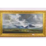 David Weston (1935 - 2011) - A framed oil on canvas landscape scene depicting cottages on a