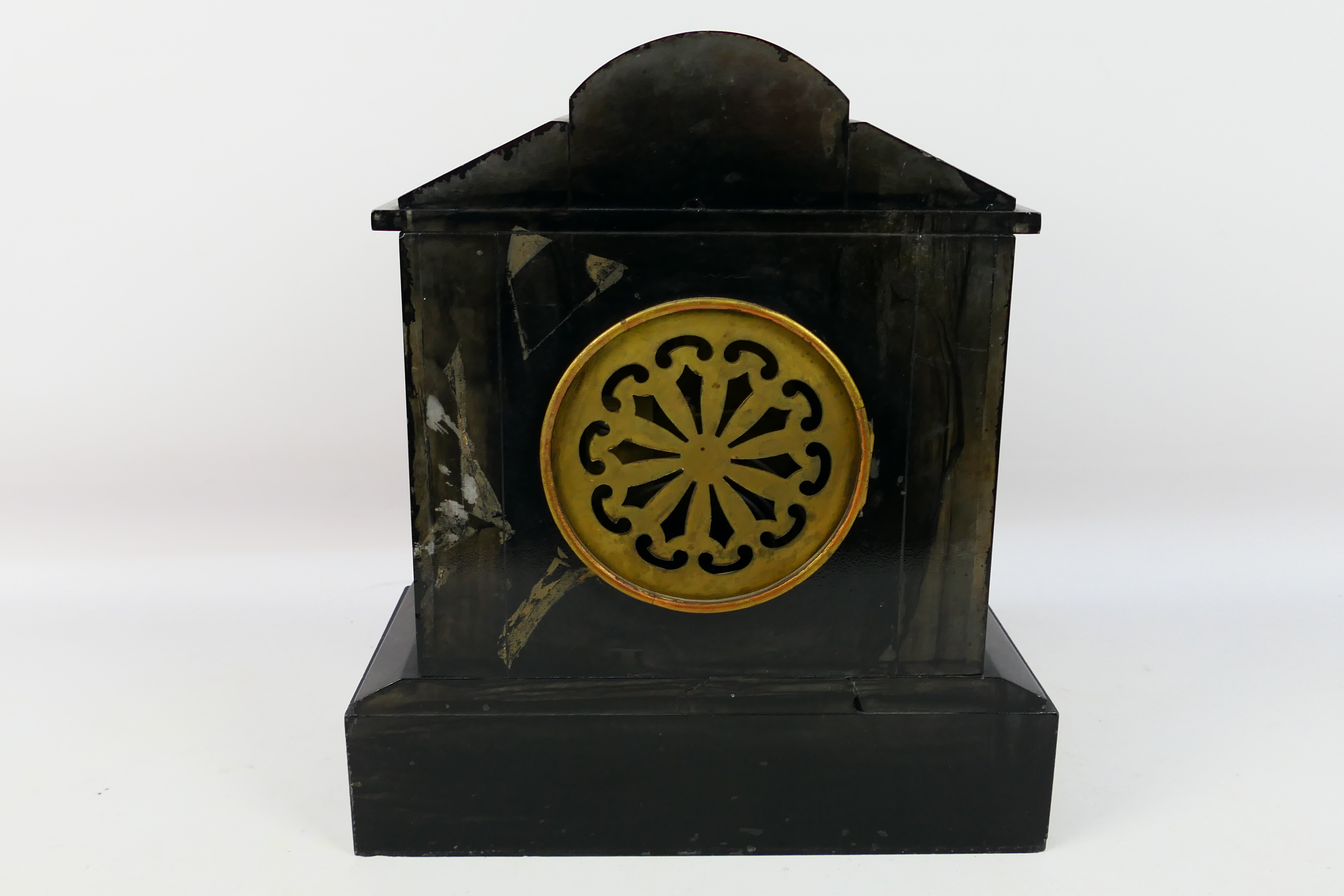 A 19th century black slate mantel clock of architectural form, - Image 8 of 10