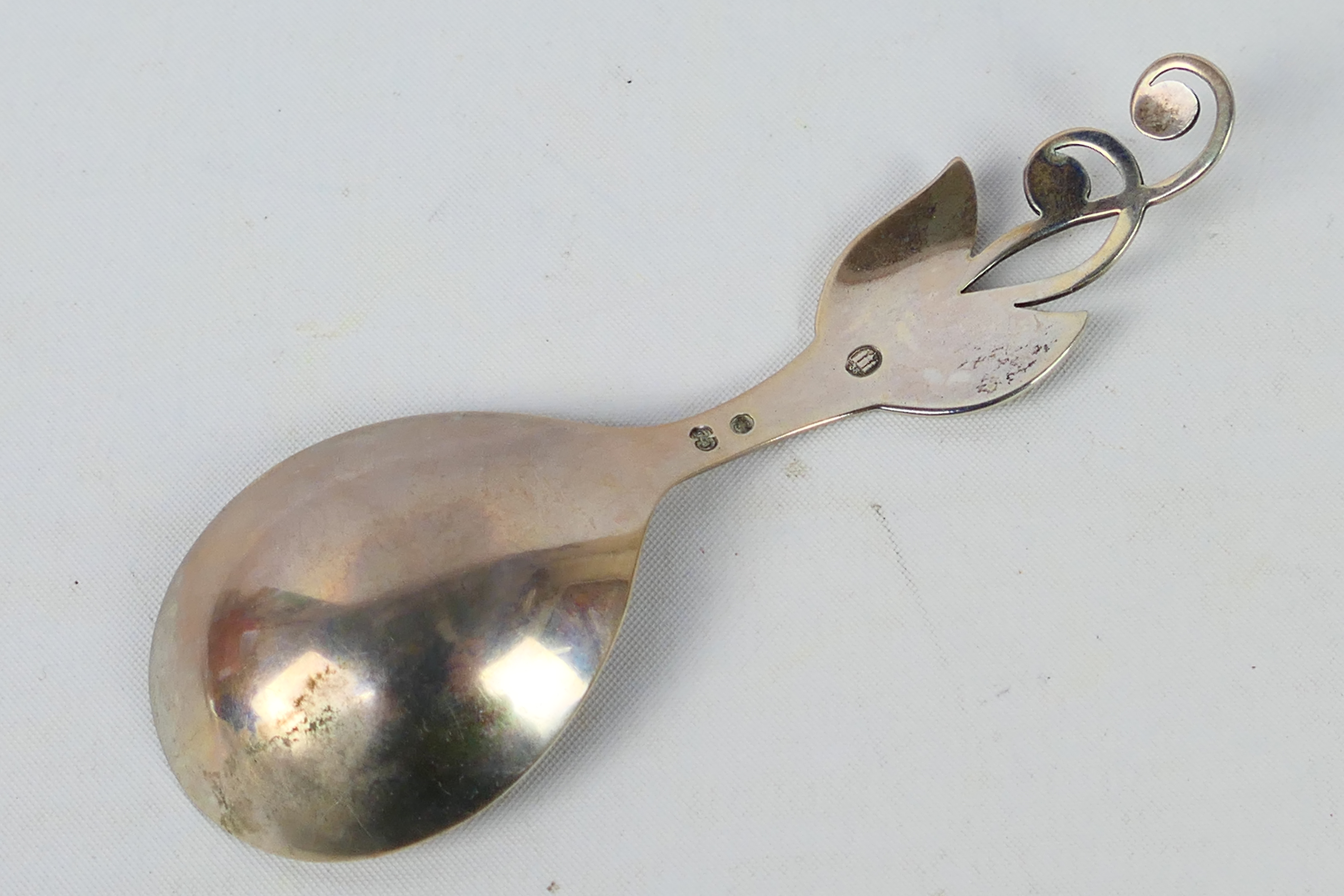 A Danish silver caddy spoon by Carl M Cohr with stylised leaf handle, 1938, - Image 4 of 5