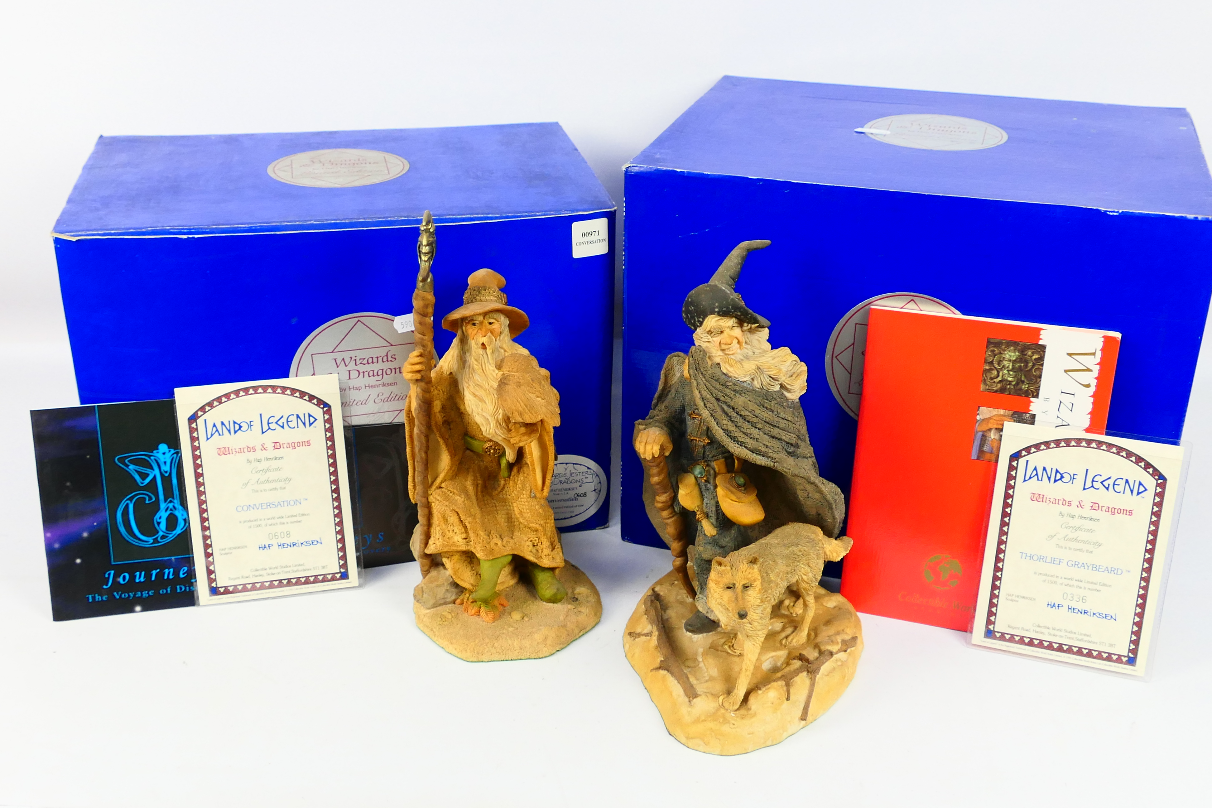 Wizards & Dragons - Two boxed limited edition Land Of Legend fantasy figures designed by Hap