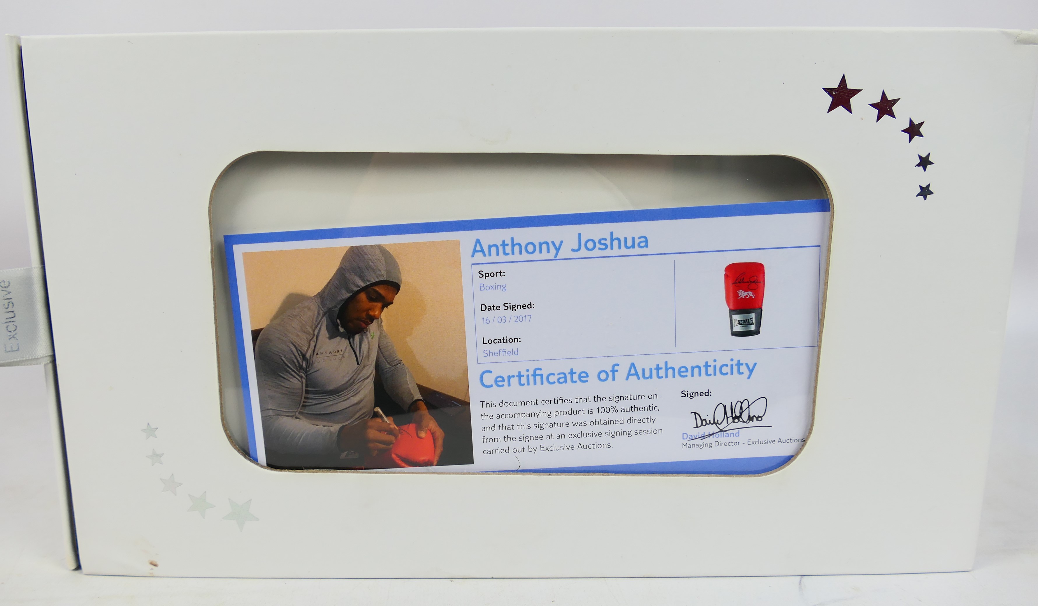 Boxing Interest - A red Lonsdale boxing glove signed by Anthony Joshua, - Image 2 of 5