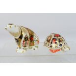 Royal Crown Derby - Two paperweights comprising Old Imari Polar Bear (silver stopper) and Tortoise,