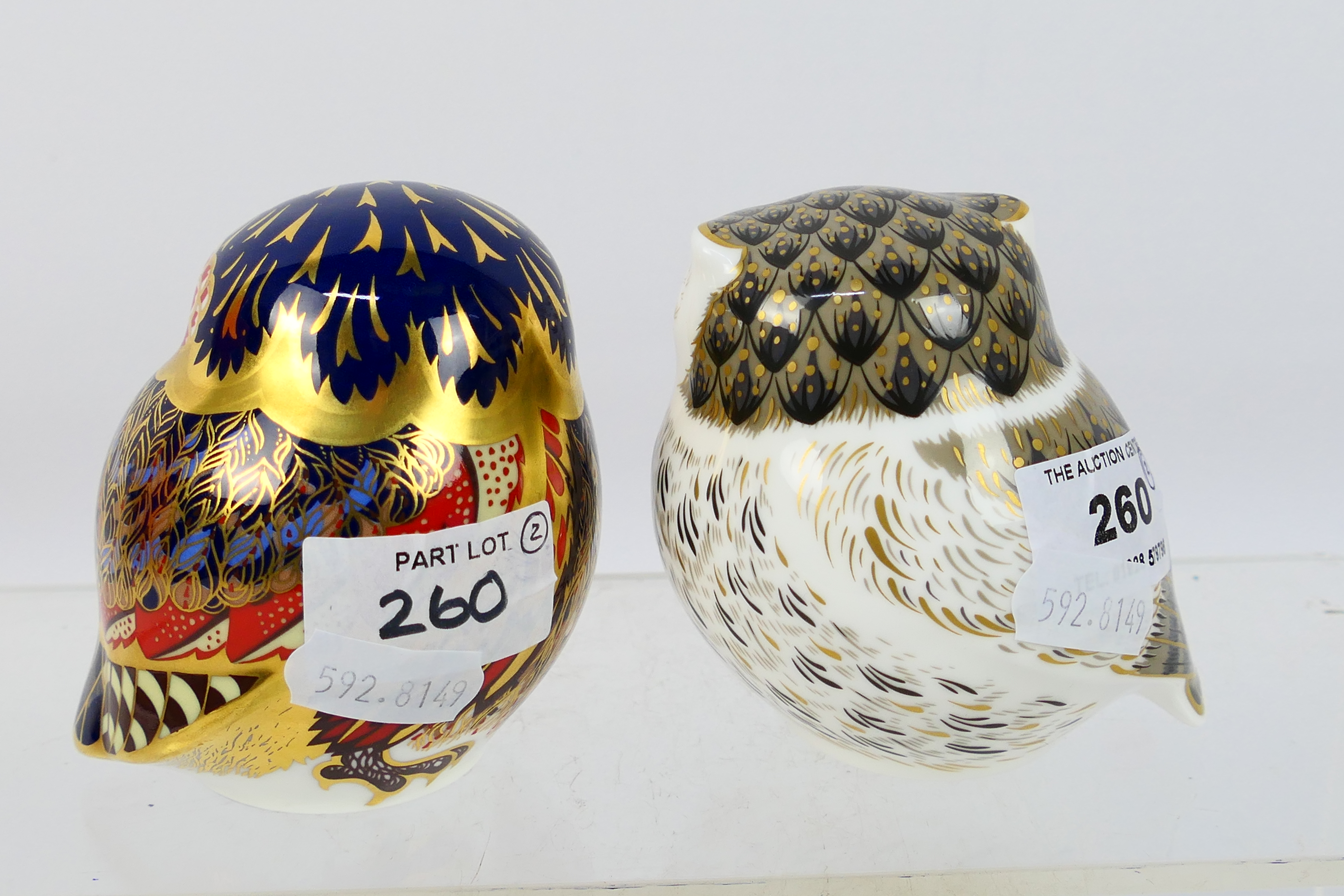 Royal Crown Derby - Two owl form paperweights comprising Athena Owl and Little Grey Owl, - Image 4 of 6