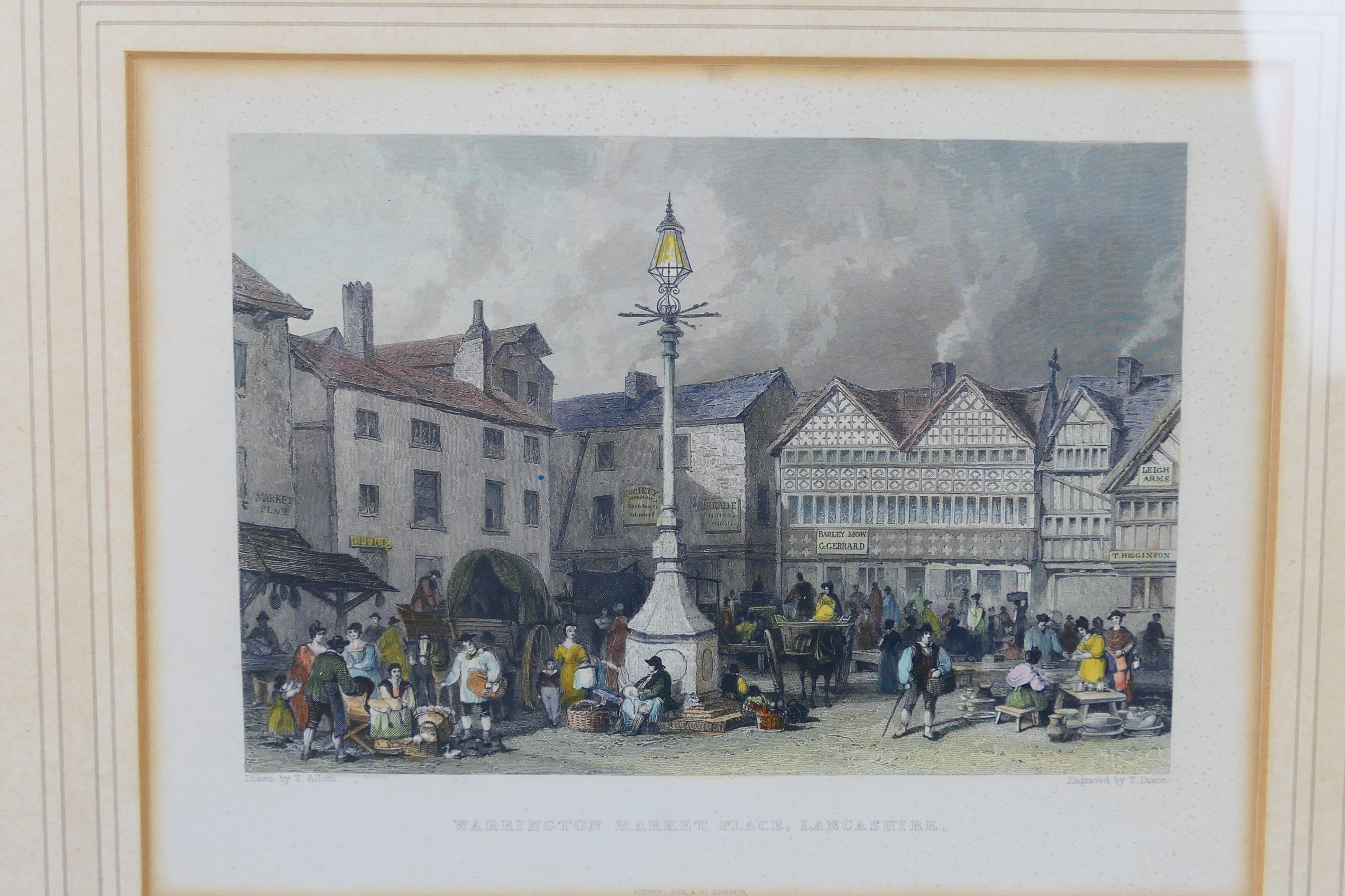 Two framed engravings of Warrington interest, Church and Market Place and a Dutch harbour scene, - Image 6 of 6