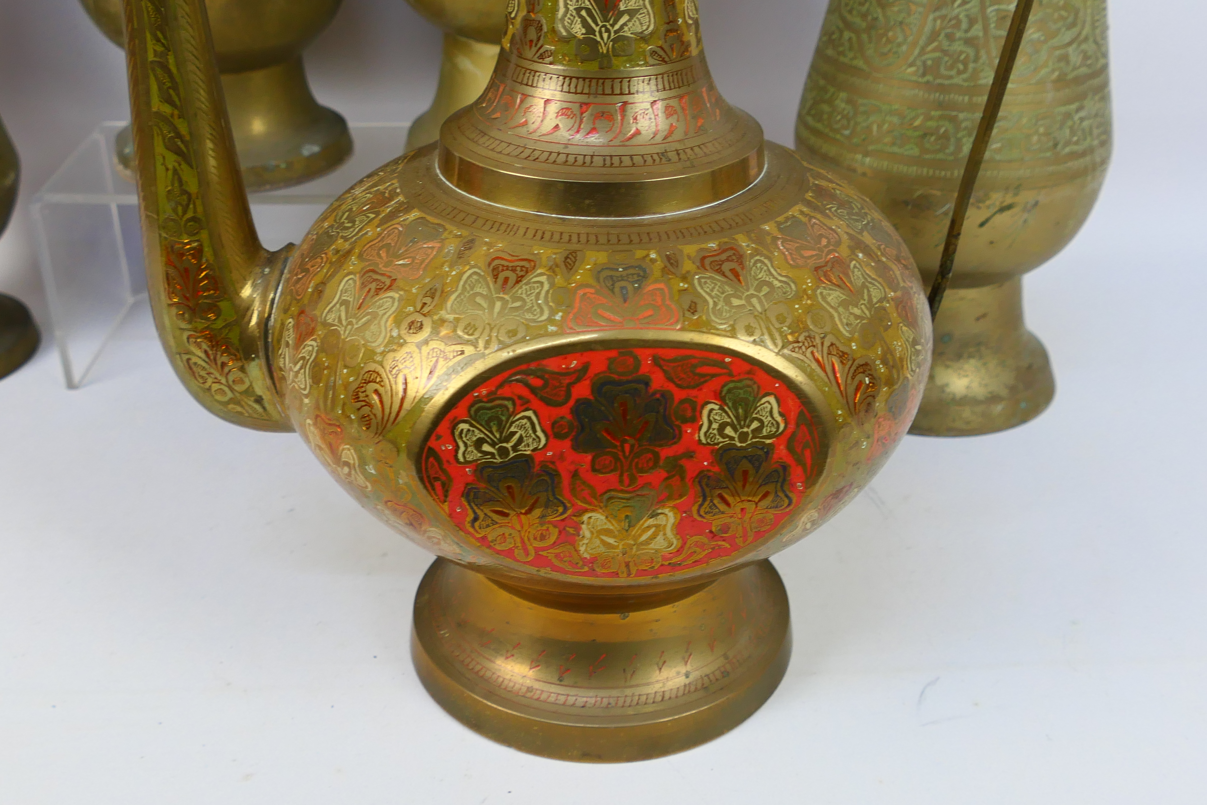 Lot to include four large brass vases with chased decoration, - Image 7 of 7
