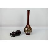 2 x Chinese wooden items to include a wooden vase with dragon patterns,