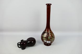 2 x Chinese wooden items to include a wooden vase with dragon patterns,