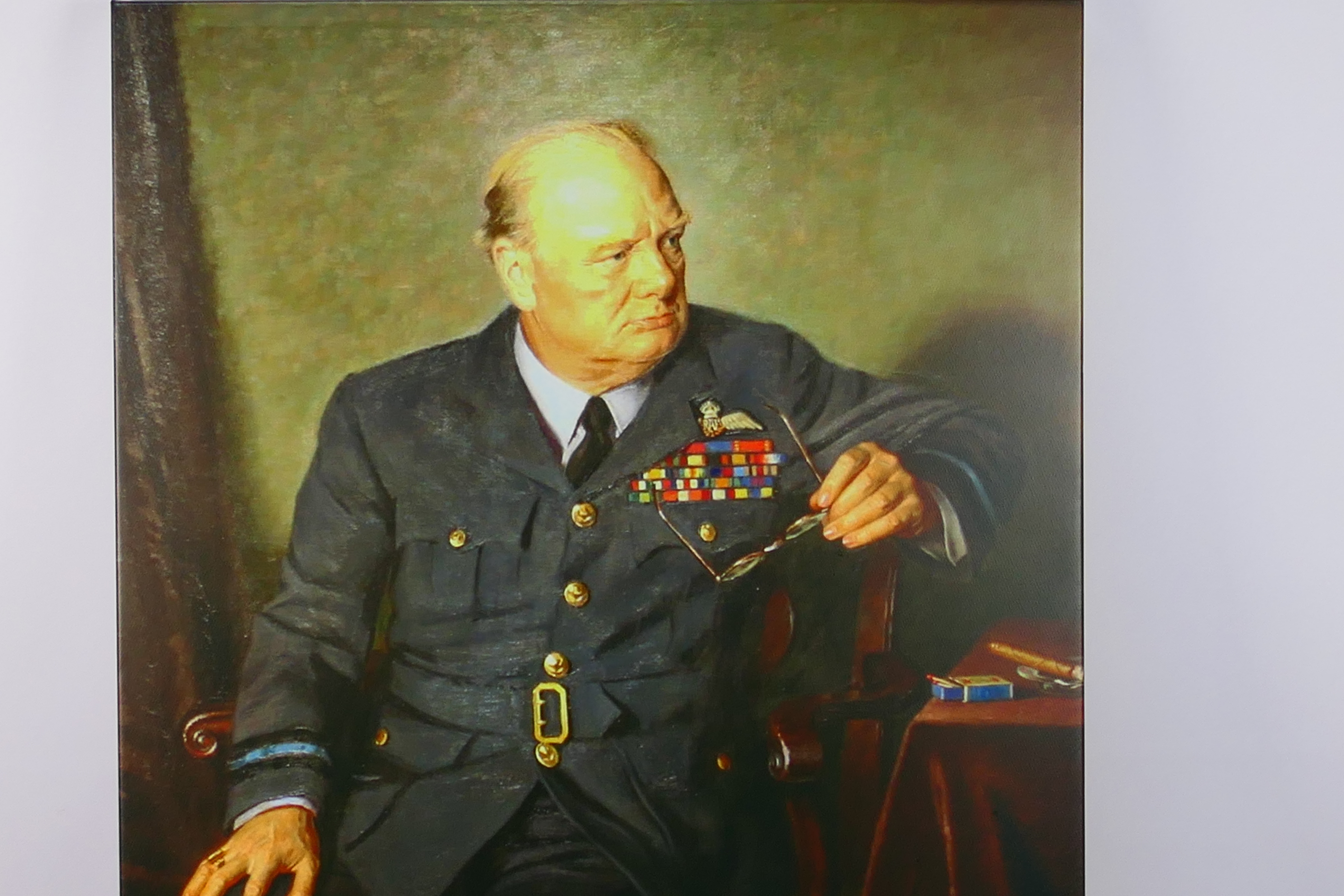 A large canvas print after Douglas Granville Chandor depicting Sir Winston Churchill in the uniform - Image 2 of 3